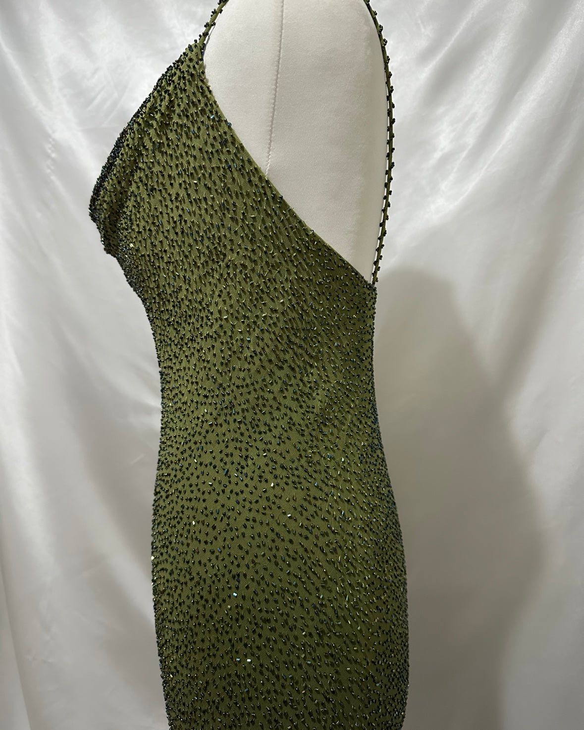 Enchanting Green Silk Highly Embellished Gown with Matching Shawl