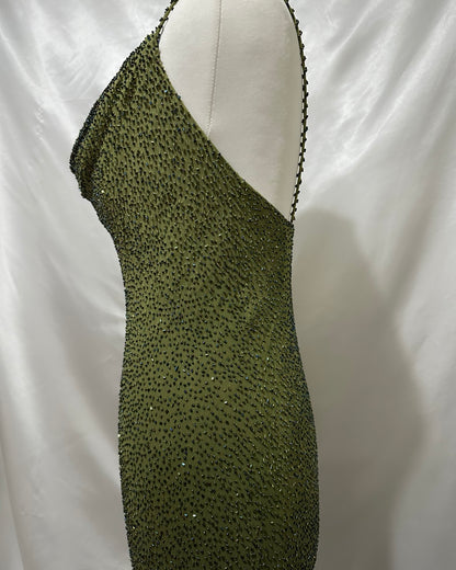 Enchanting Green Silk Highly Embellished Gown with Matching Shawl (S)