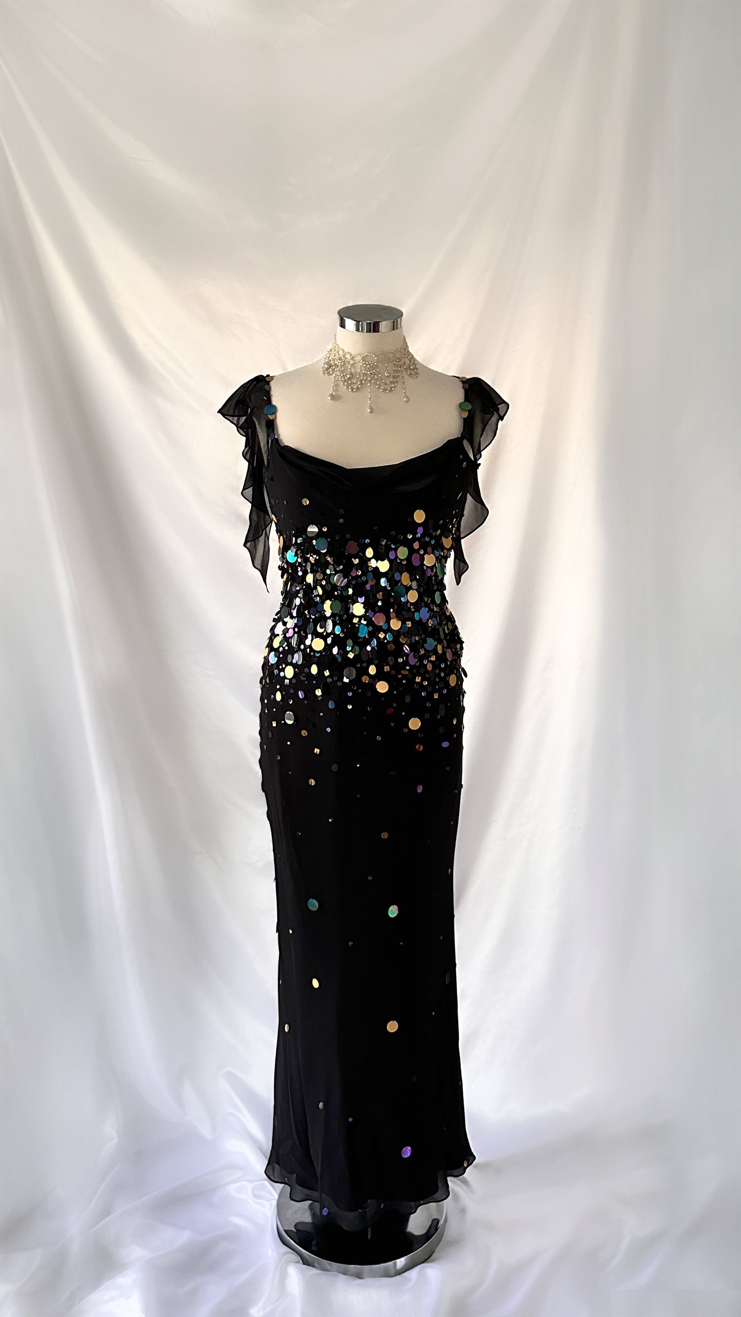 Whimsical 00s Black Bubble Sequin Embellished Maxi Dress