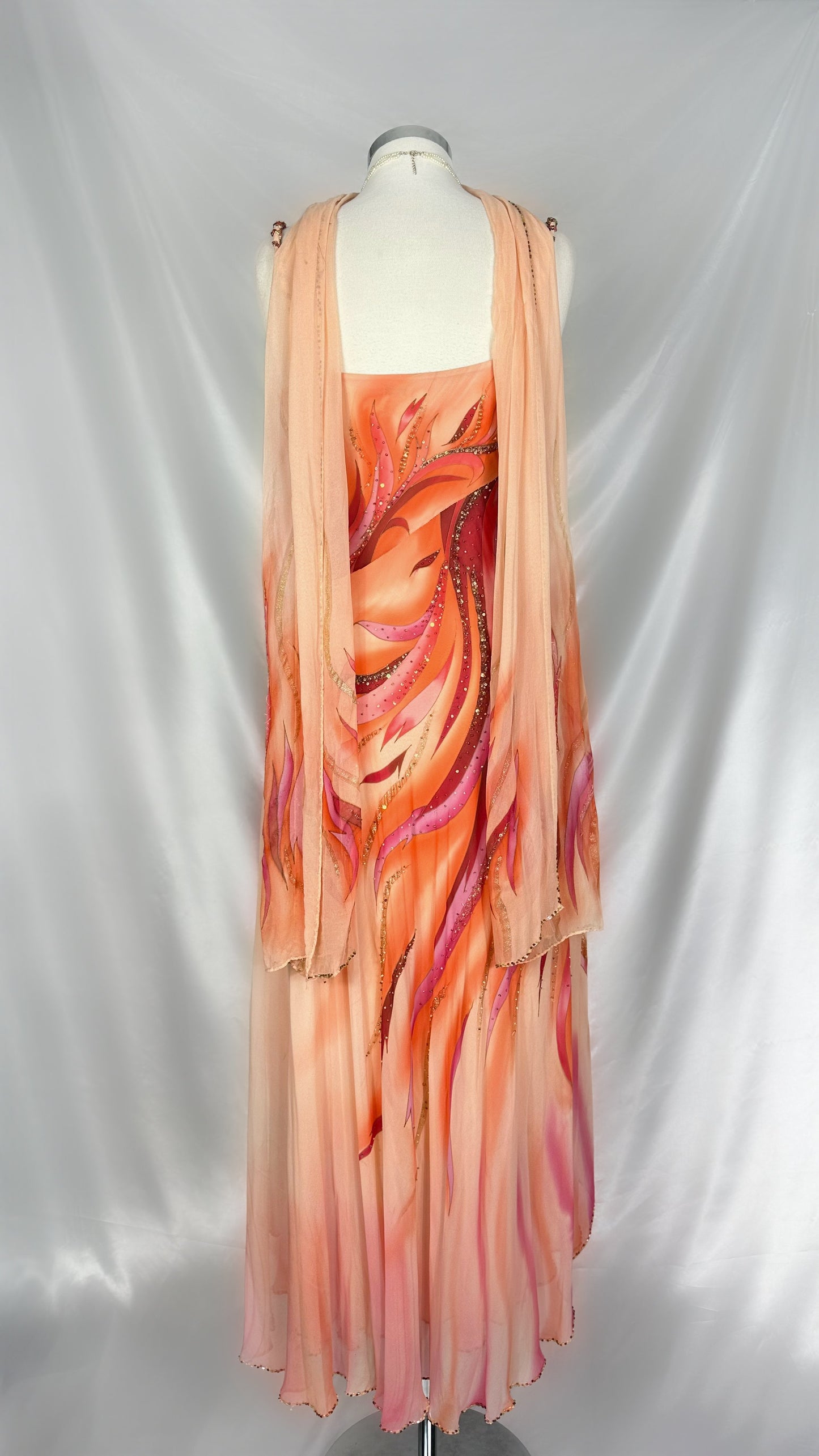 SUNSET FLAME EMBELLISHED SILK MIDI DRESS WITH MATCHING SCARF