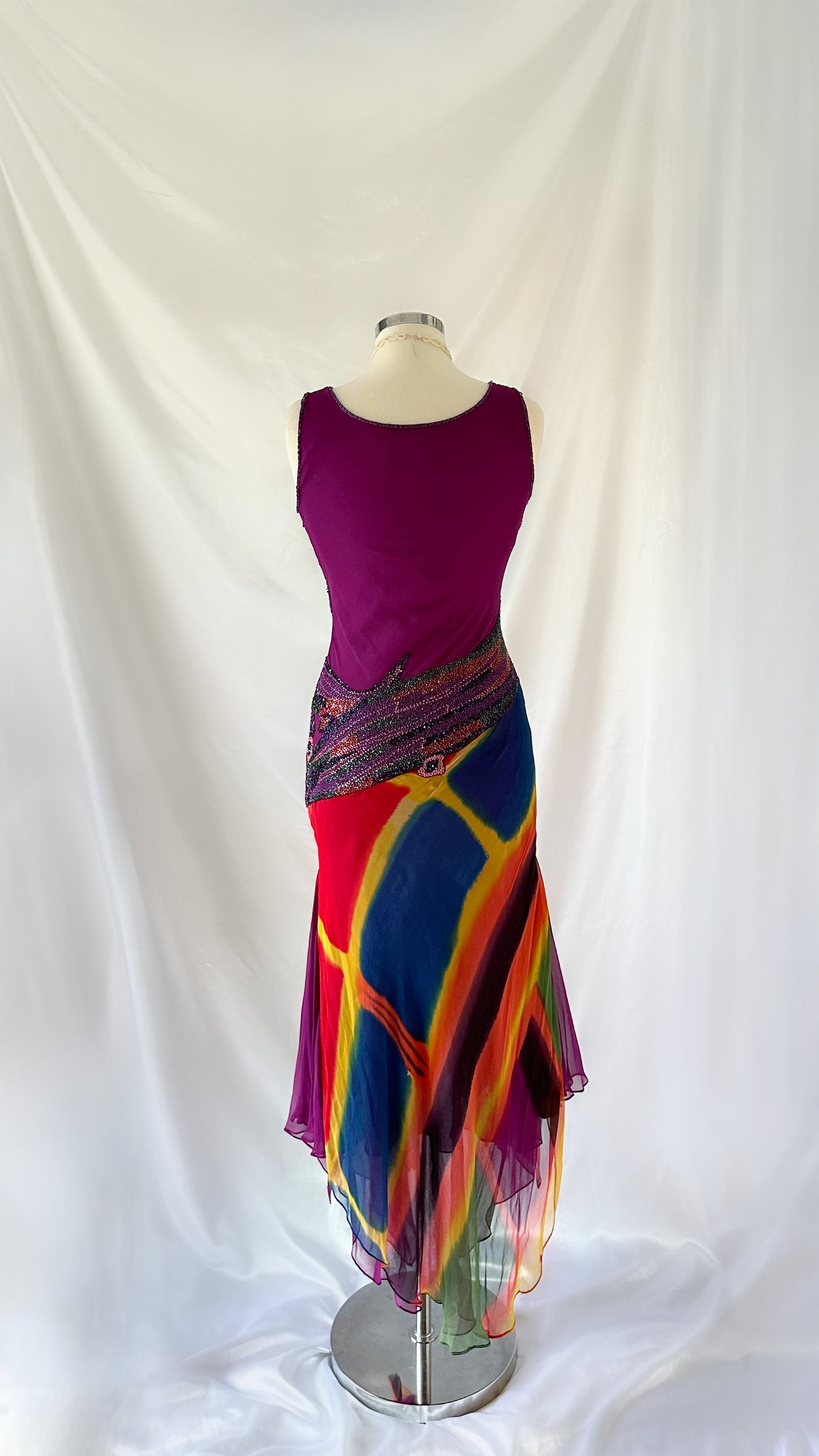 One Of A Kind Vintage 00s Purple Silk Tie Dye Abstract Dress Set