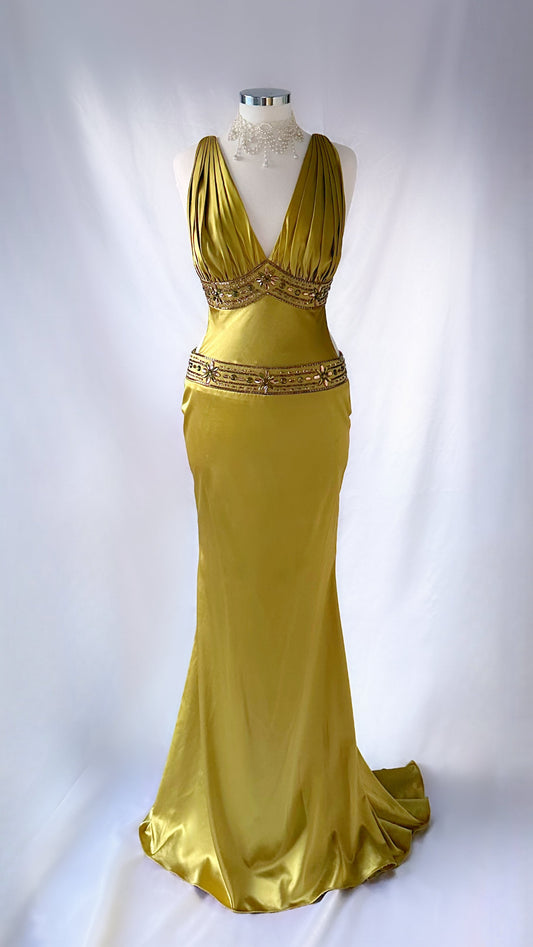 GOLD RHINESTONE BACKLESS GOWN