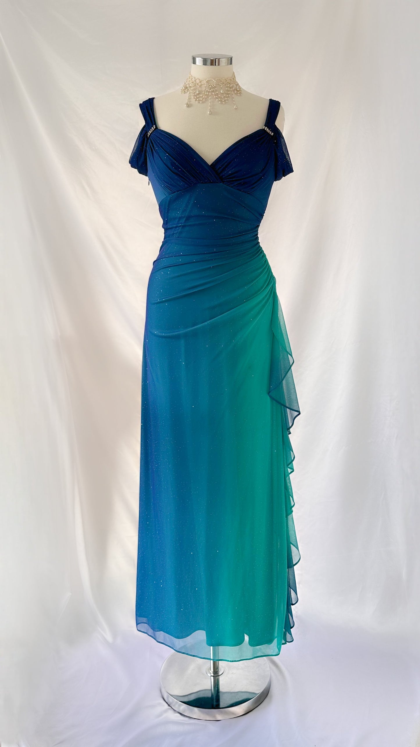 Ocean Princess Vintage 00s Shimmery Blue Ombré Maxi Dress