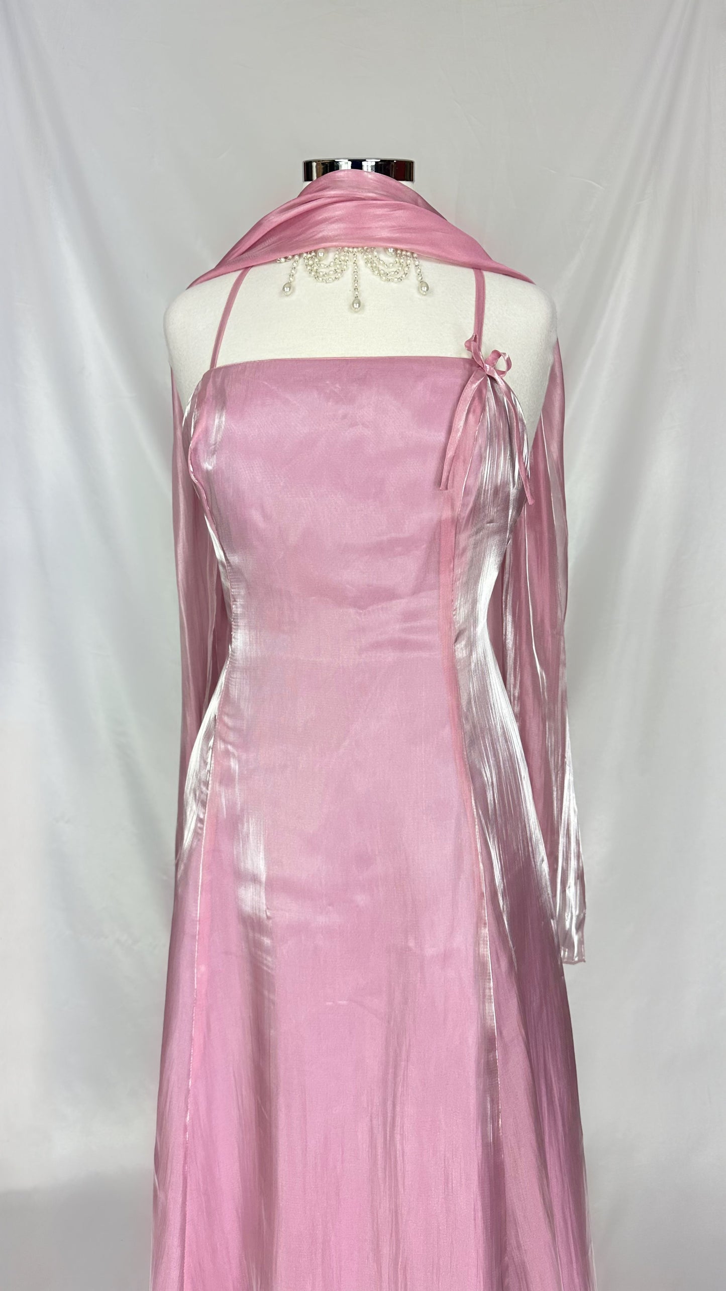 BLUSH PINK IRIDESCENT GOWN WITH MATCHING SCARF