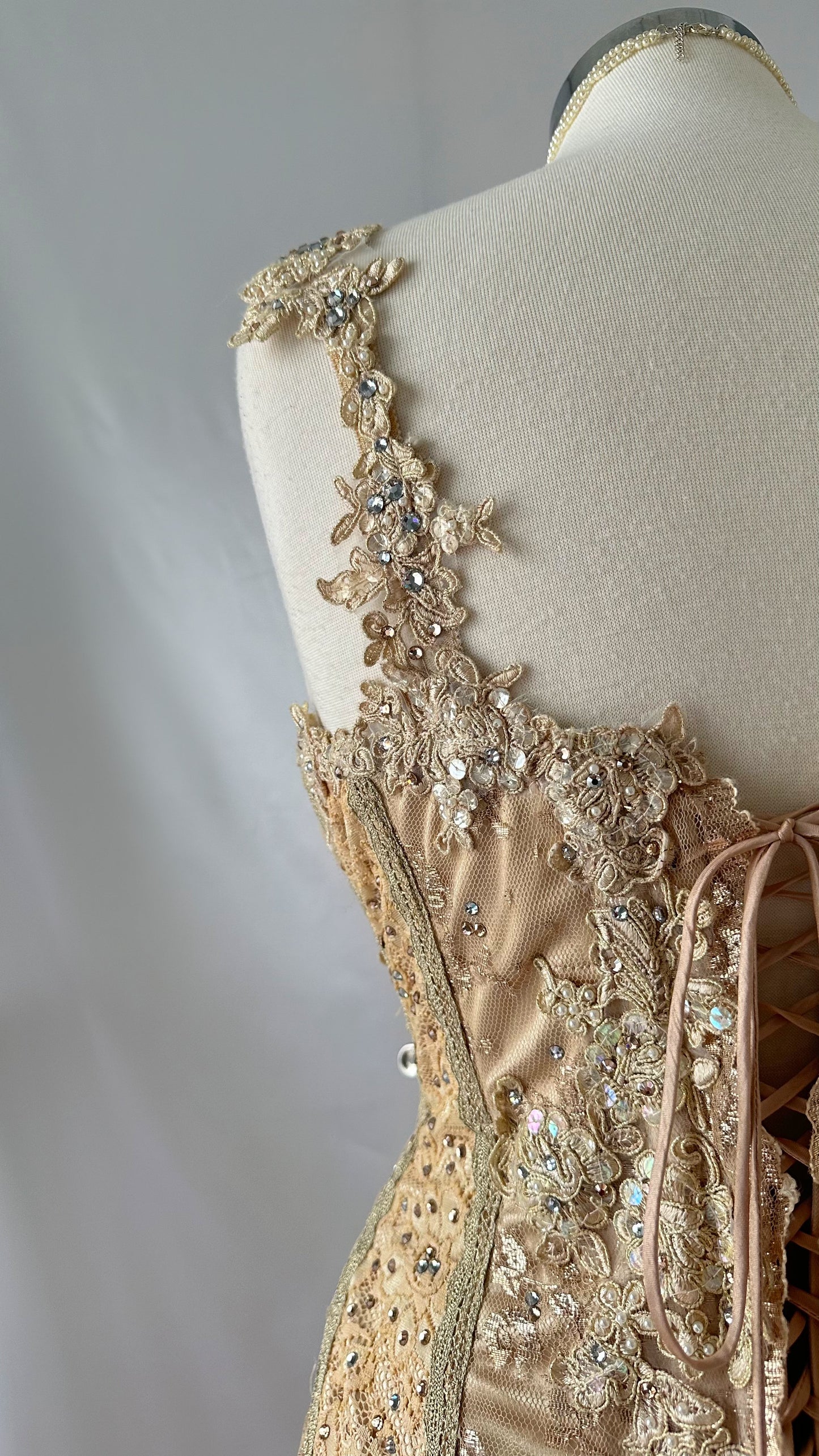 Ethereal Golden Goddess Vintage 90s Embellished Gown