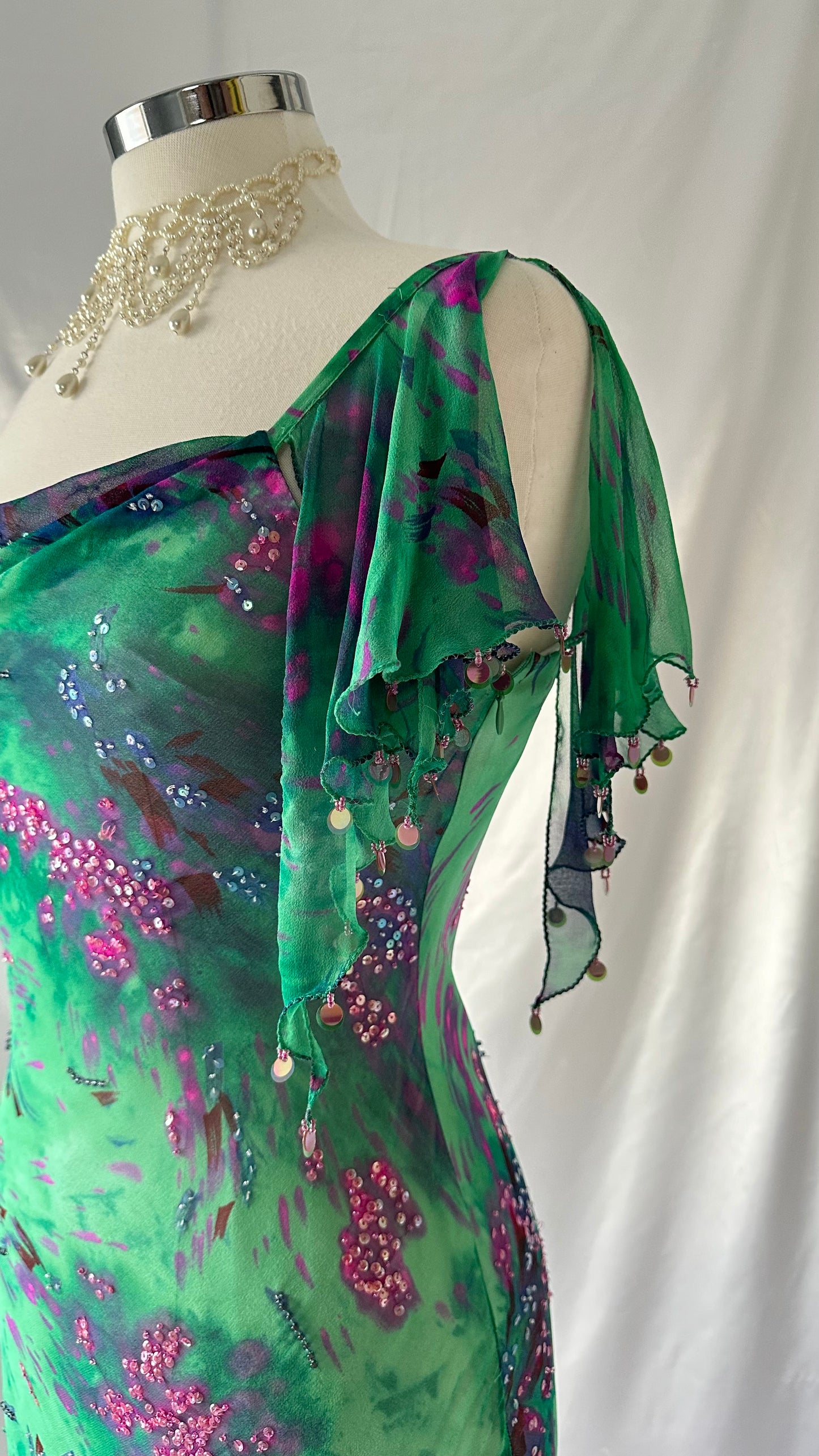Mystical Turquoise Fairy Vintage Silk Embellished Midaxi Dress