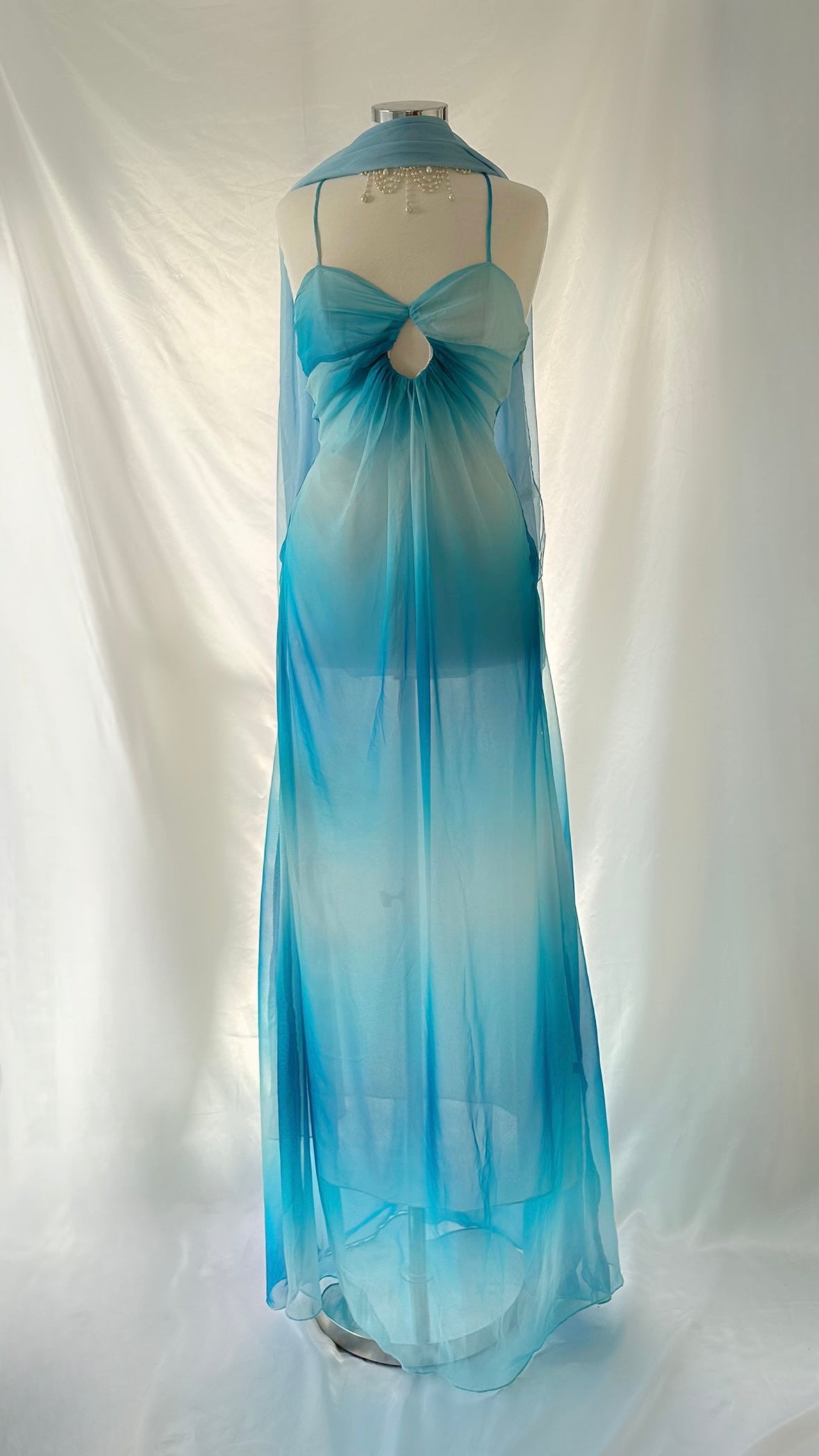 Ocean Paradise Vintage 00s Ombré Blue Silk Sheer Maxi Dress