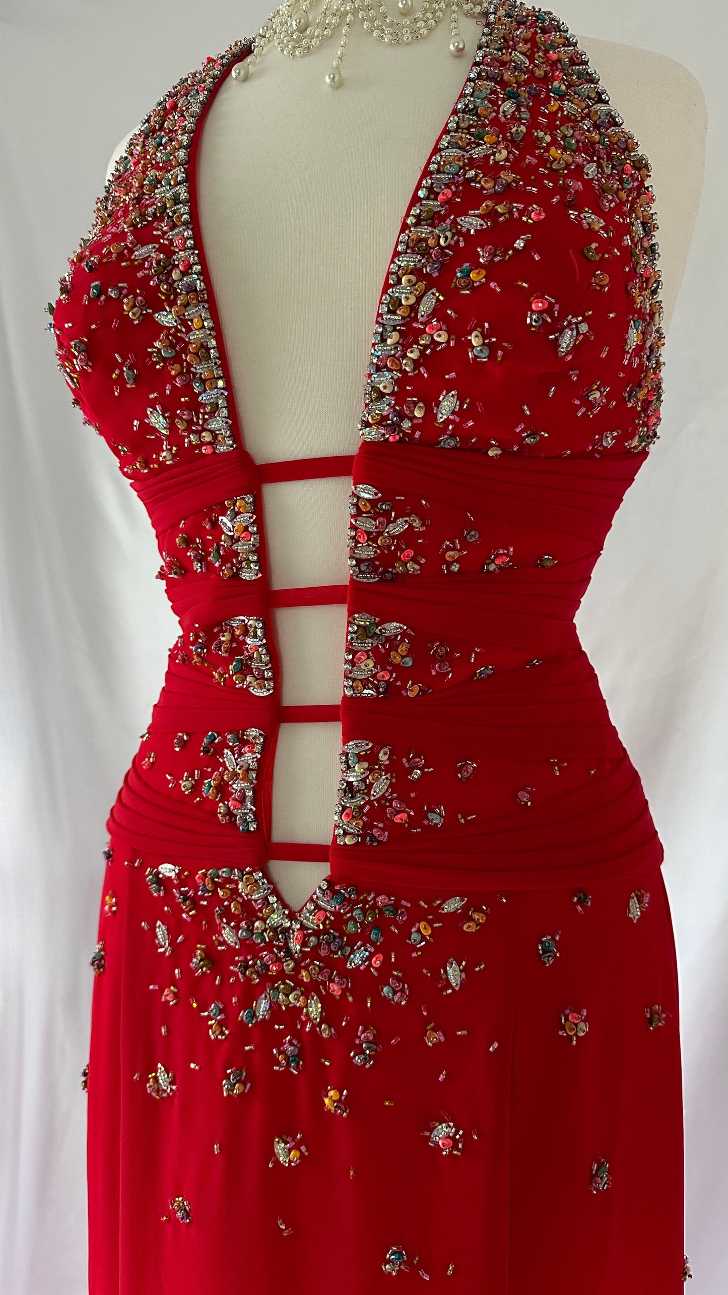 Eye Catching Vintage 90s Vixen Cherry Red Low V-cut Gown