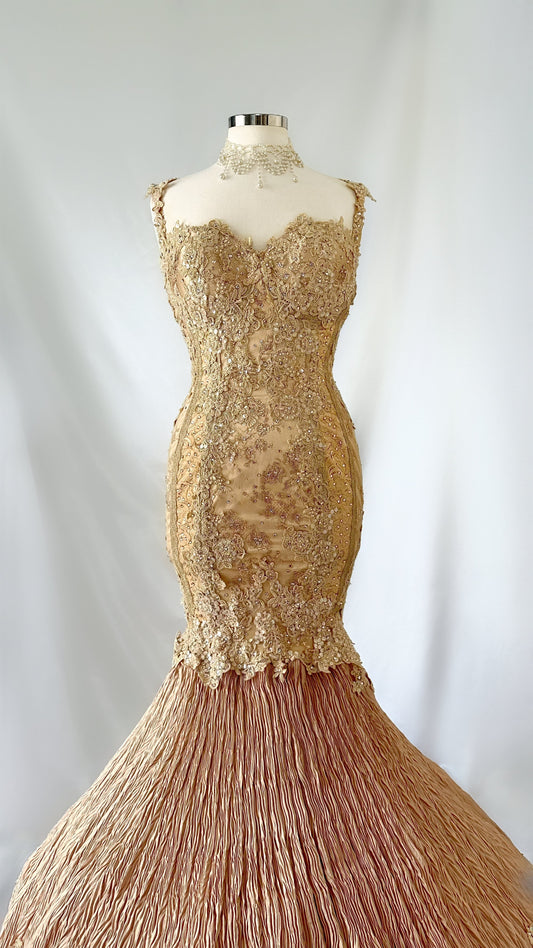 GOLDEN GLAMOUR  EMBELLISHED FISHTAIL CORSET GOWN