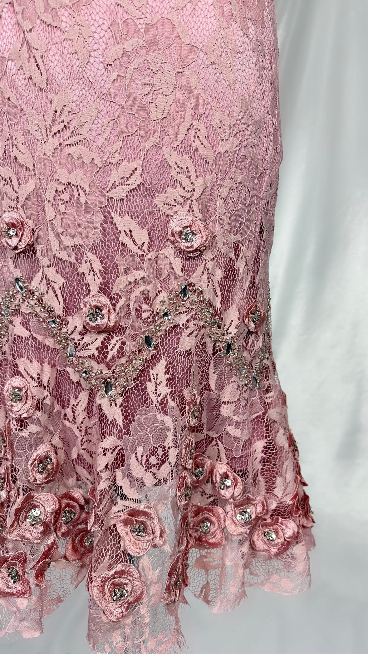 BLUSH PINK ROSE APPLIQUÉ LACE DRESS WITH MATCHING CARDIGAN