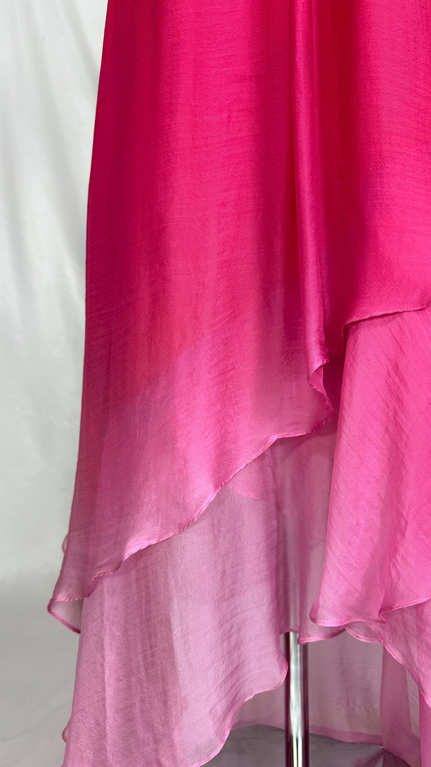 ROSETTA FLOWY SILK OMBRÉ ASYMMETRICAL MAXI DRESS