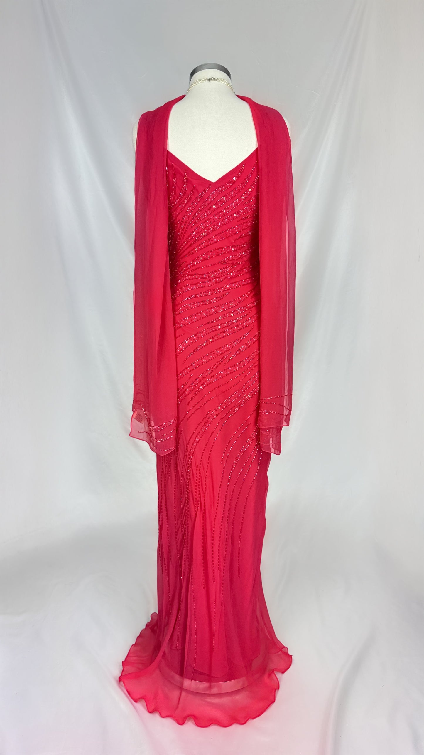 FLAMED ROSE RED EMBELLISHED GOWN & SCARF SEF