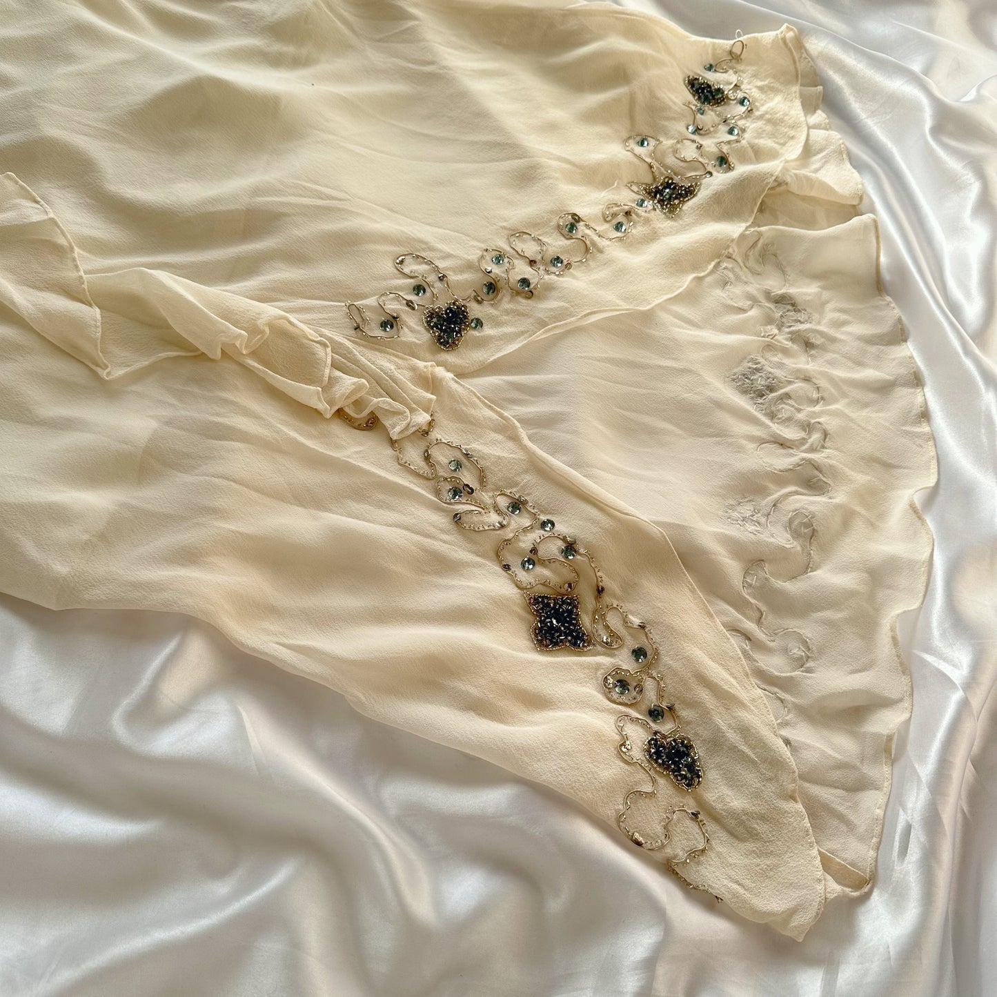 Whimsical Vintage Embellished Rhinestone Ivory Gown