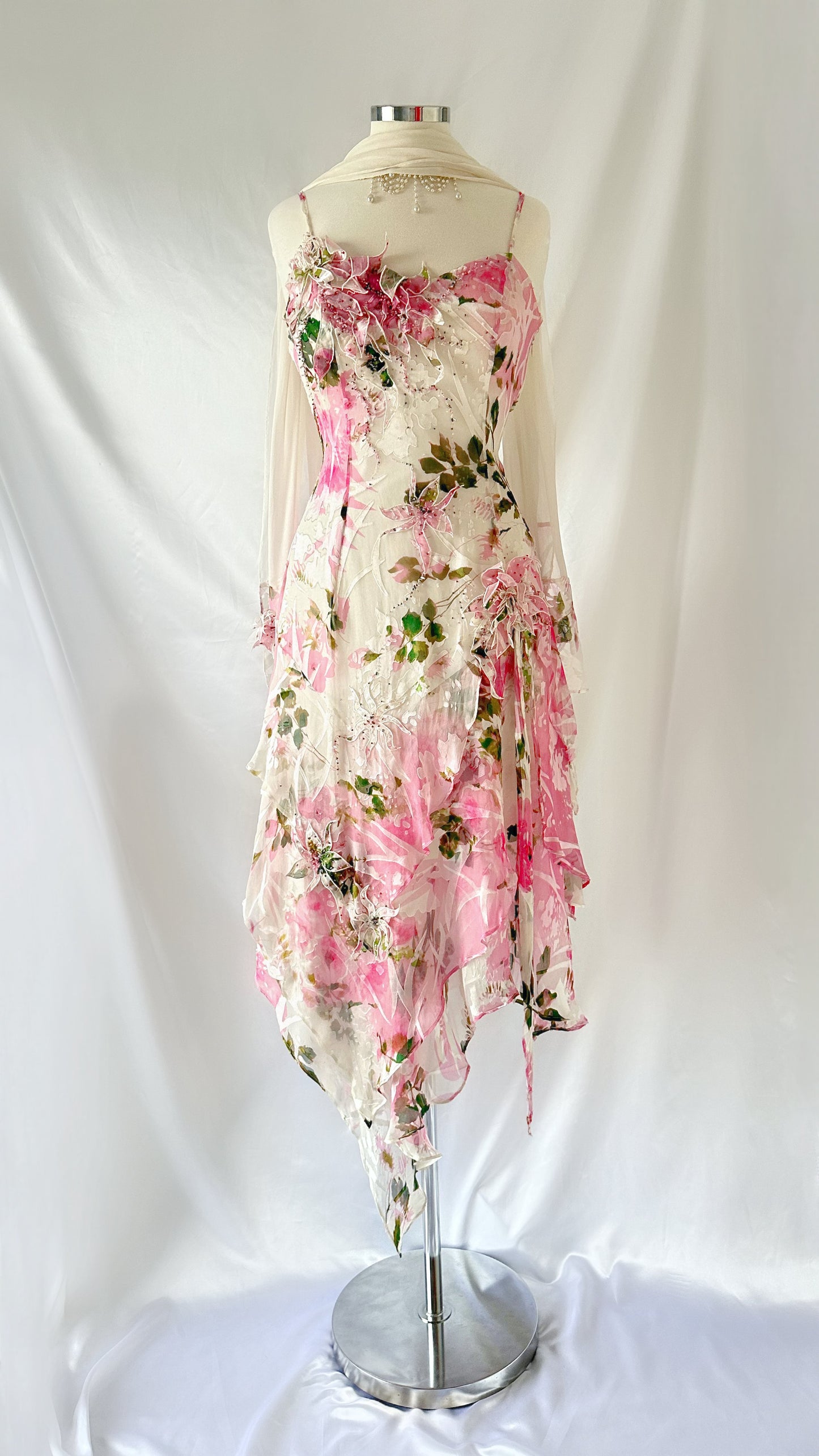 The Garden Fairy Enchantment Vintage Silk Floral Dress Set