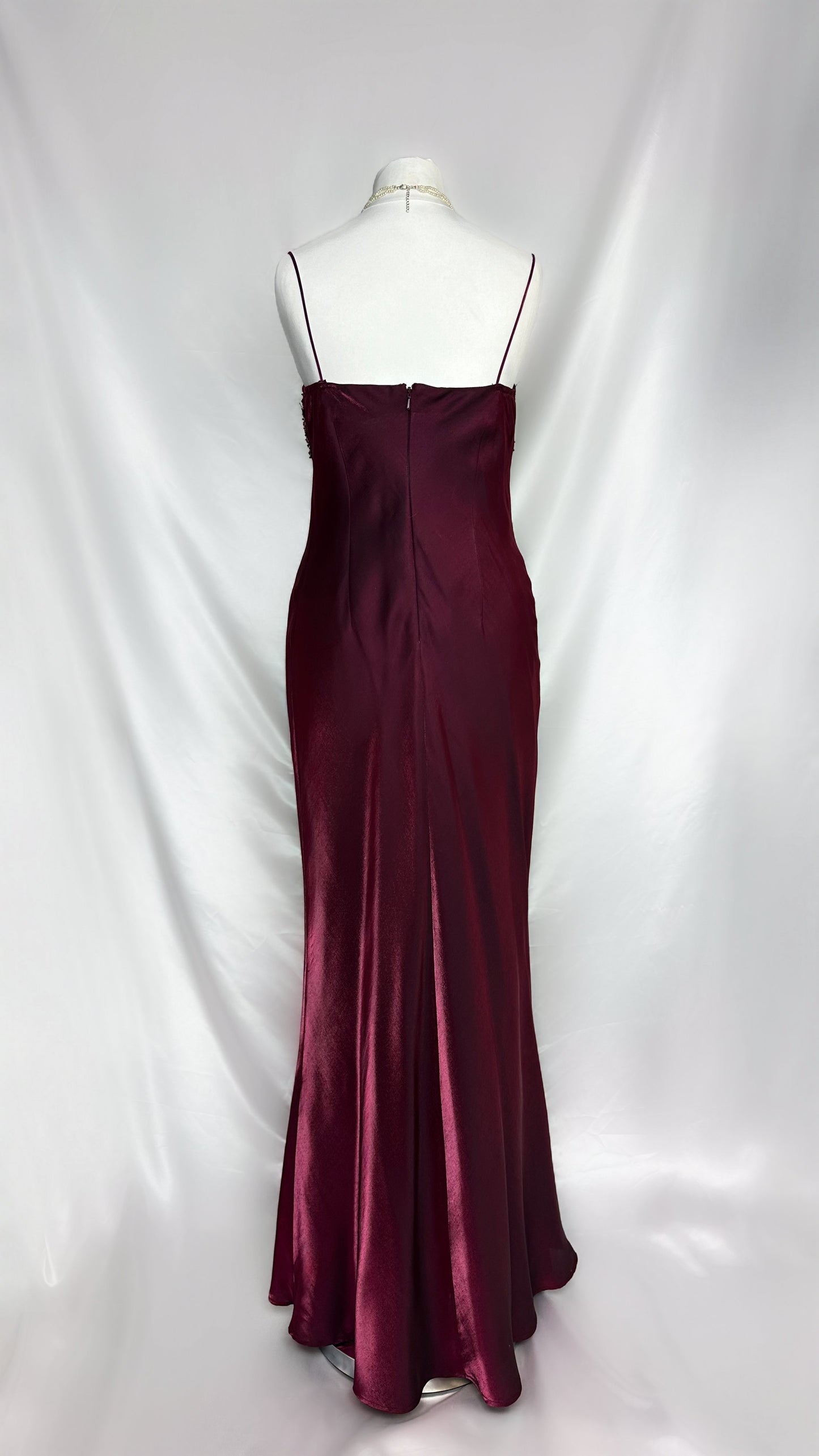 BURGUNDY IRIDESCENT EMBELLISHED COWL MAXI DRESS