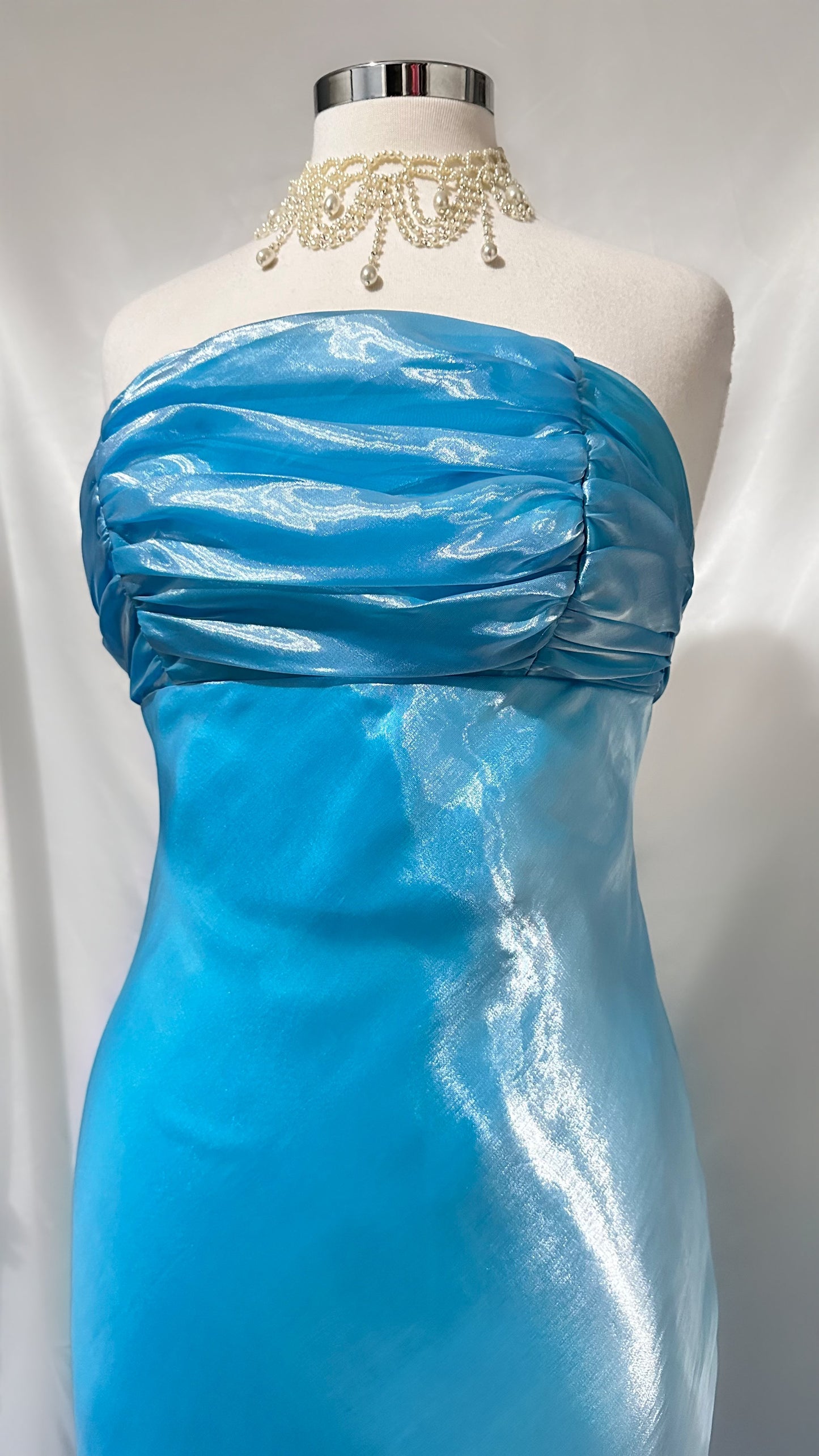 CRYSTAL BLUE WATERS IRIDESCENT STRAPLESS GOWN