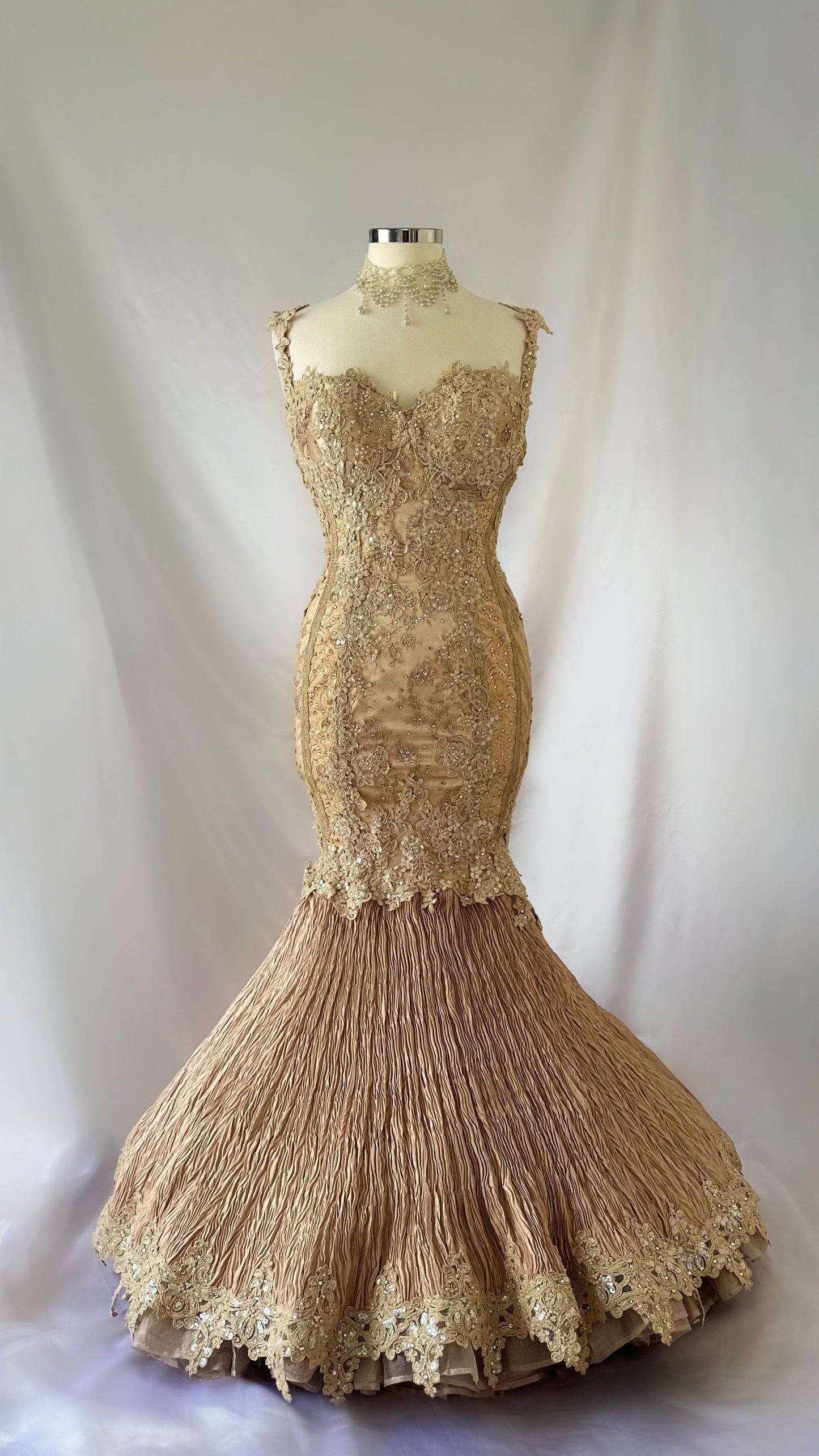 Ethereal Golden Goddess Vintage 90s Embellished Gown