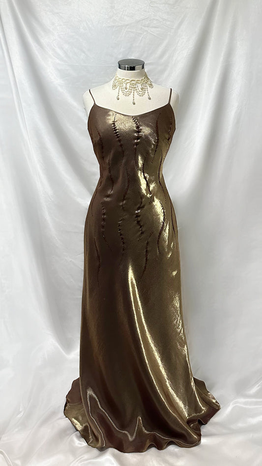 GOLDEN BROWN IRIDESCENT EMBELLISHED GOWN