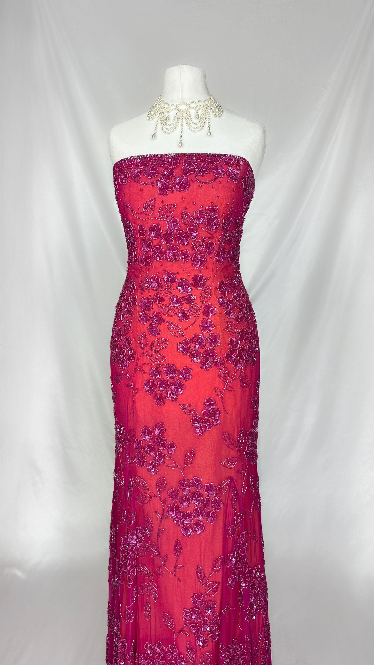 GUAVA PINK FLORAL SILK EMBELLISHED GOWN