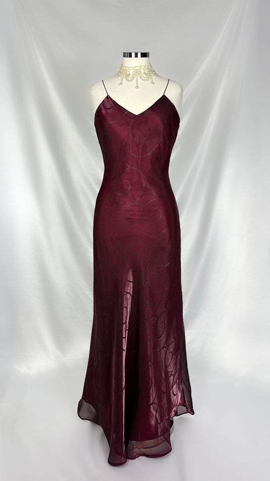 DEEP BURGUNDY SWIRL IRIDESCENT GOWN WITH MATCHING SCARF