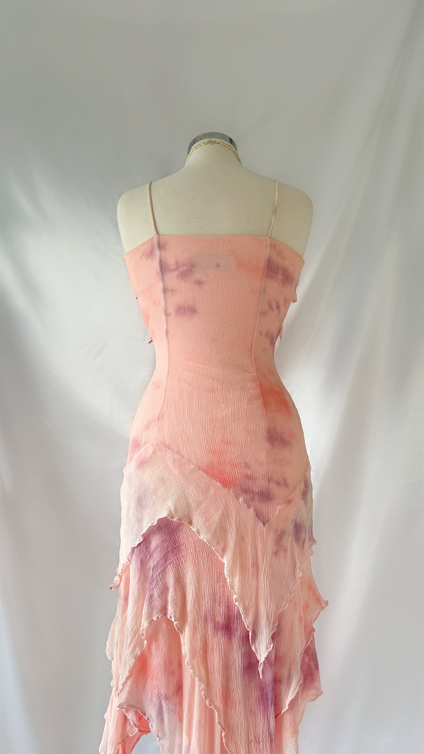 Dreamy Vintage 90s Blush Pink Asymmetrical Silk Fairy Midi Dress