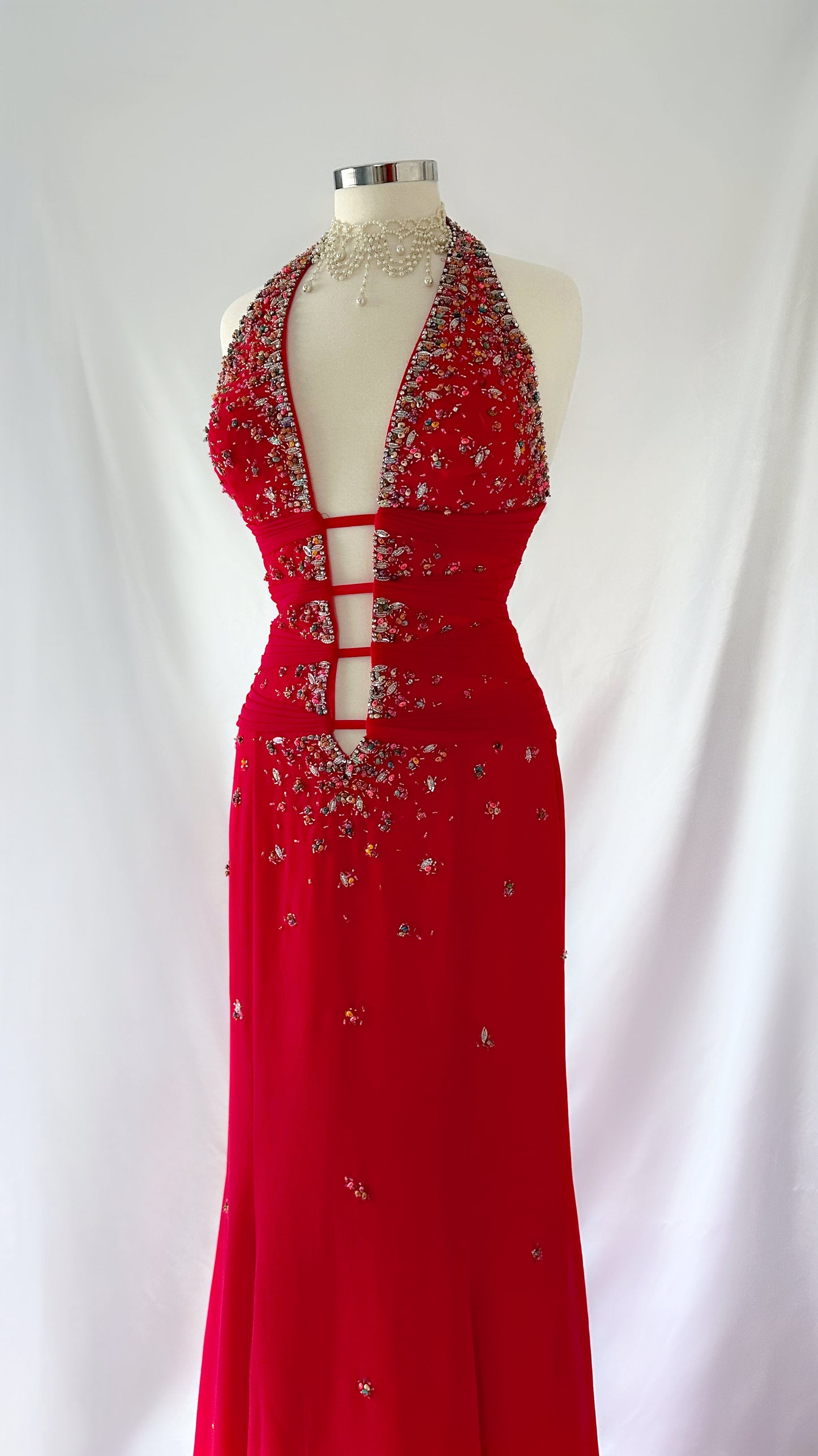 CHERRY VIXEN BACKLESS EMBELLISHED GOWN