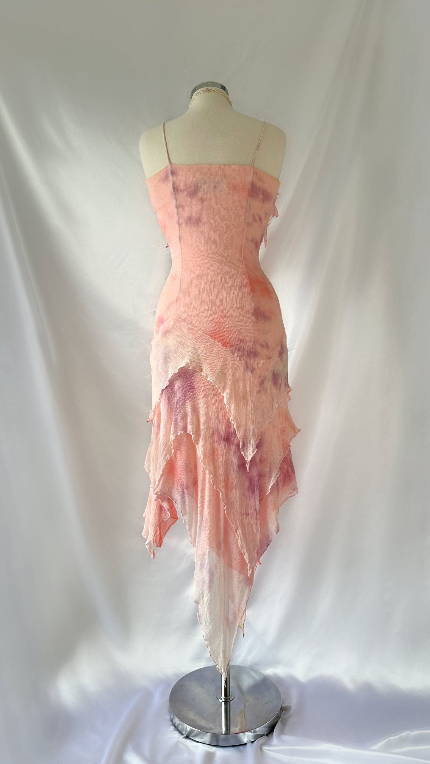 Dreamy Vintage 90s Blush Pink Asymmetrical Silk Fairy Midi Dress