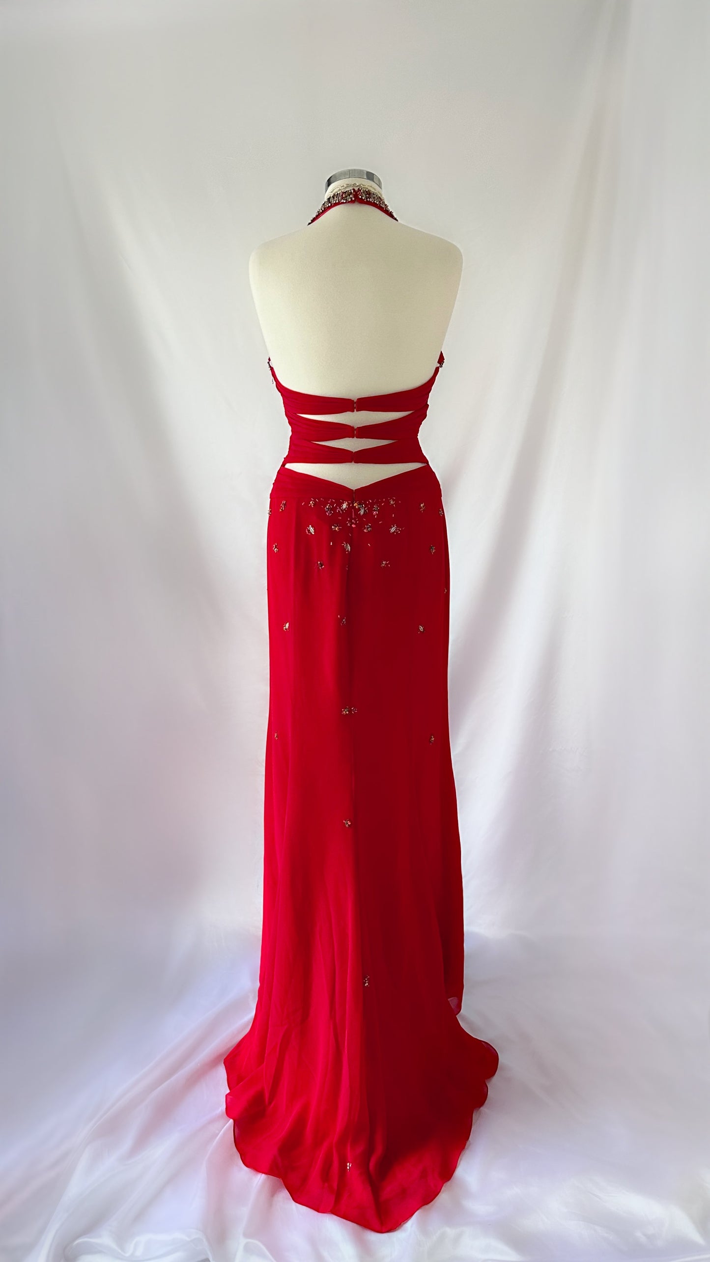 Eye Catching Vintage 90s Vixen Cherry Red Low V-cut Gown