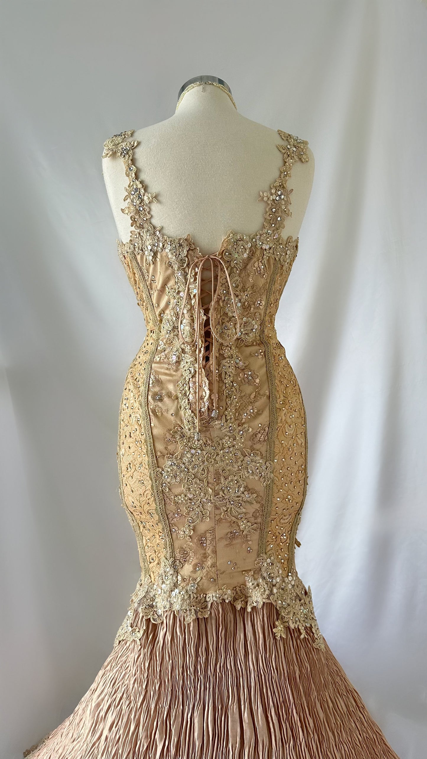 Ethereal Golden Goddess Vintage 90s Embellished Gown