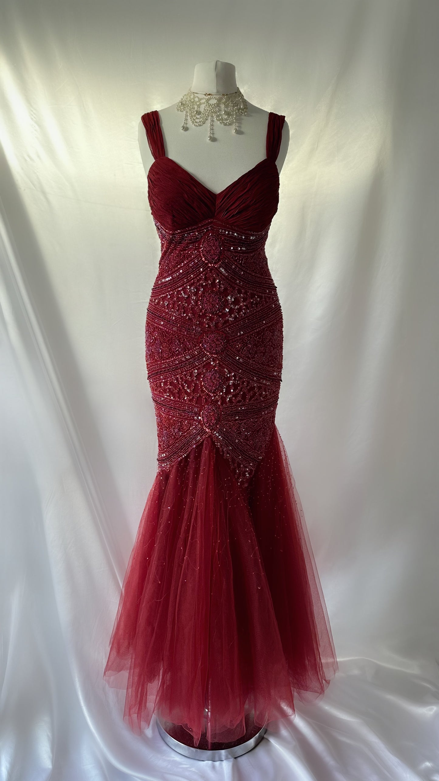 Dazzling Merlot Elegance Silk Tulle Prom Gown