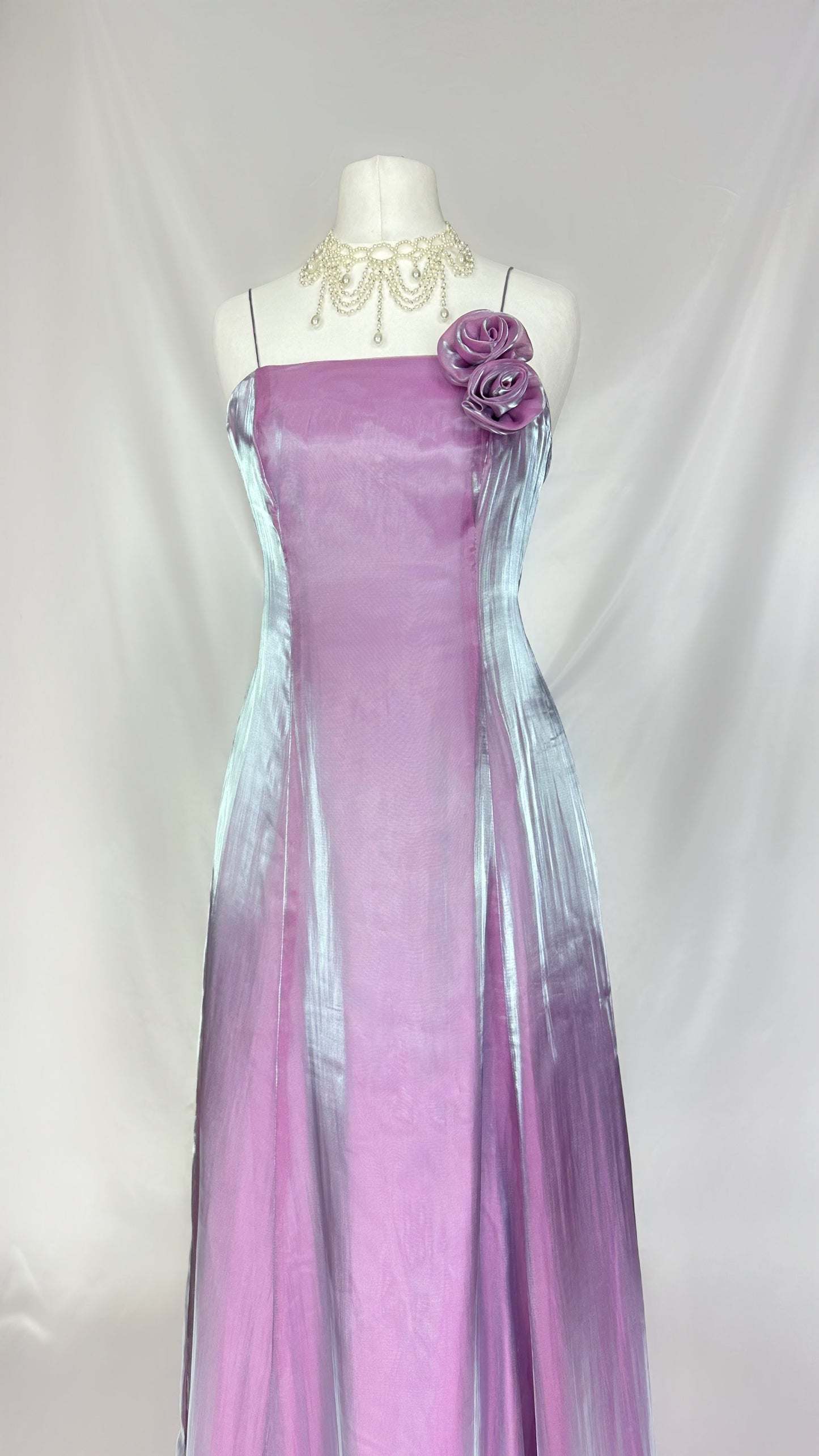 LILAC AURA IRIDESCENT ROSE MAXI DRESS