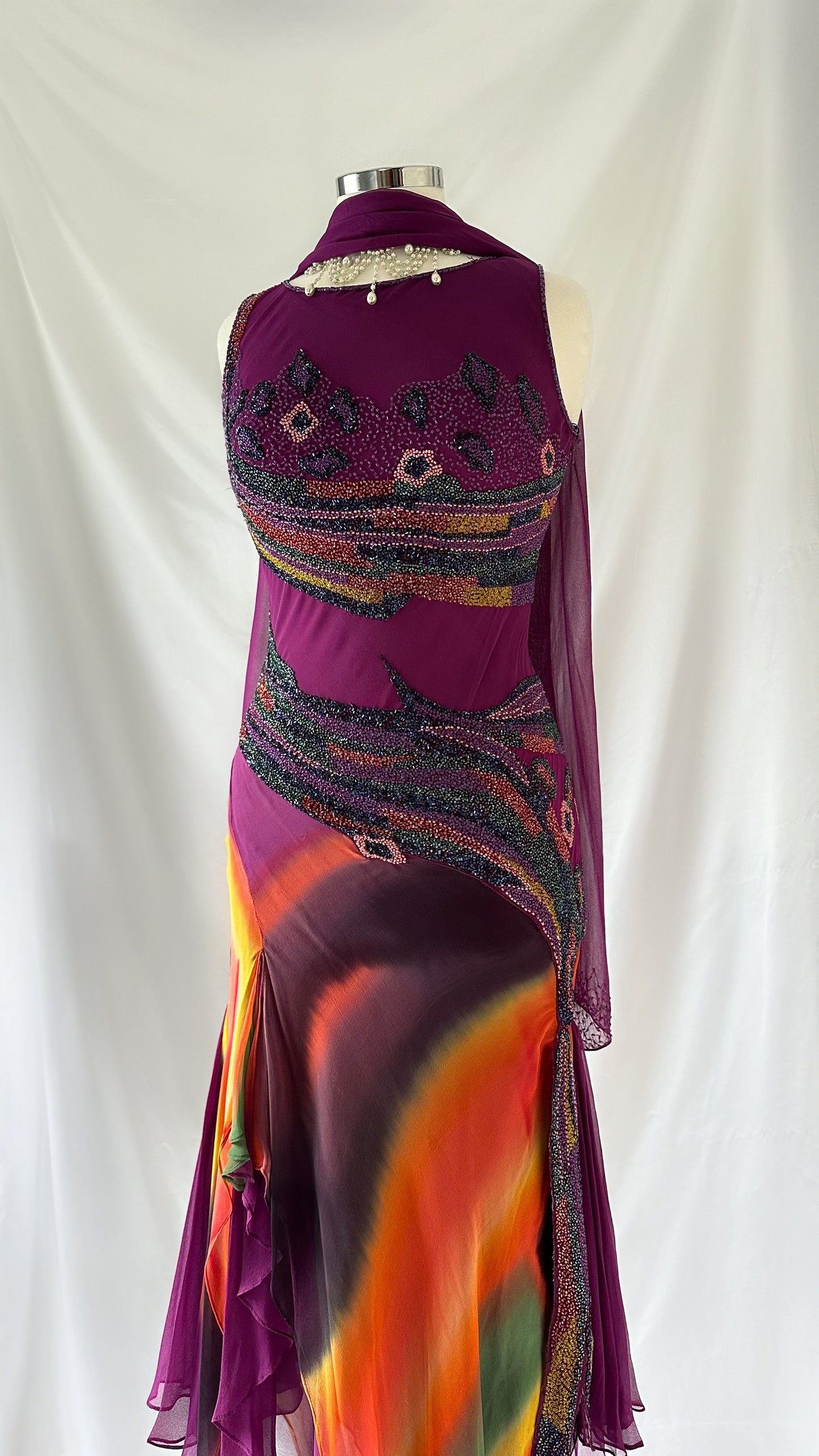 One Of A Kind Vintage 00s Purple Silk Tie Dye Abstract Dress Set