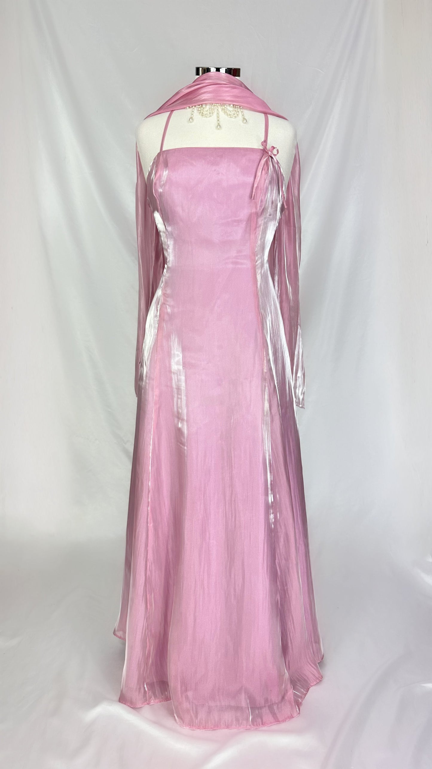 BLUSH PINK IRIDESCENT GOWN WITH MATCHING SCARF