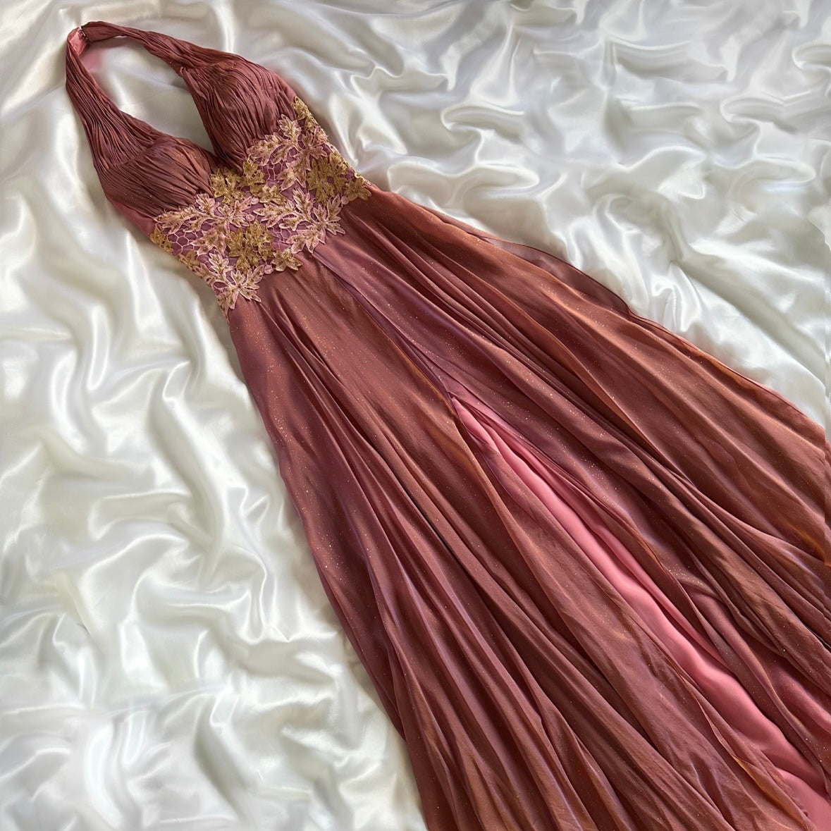 Purple Bronze Iridescent Vintage Silk Floral Fairy Gown