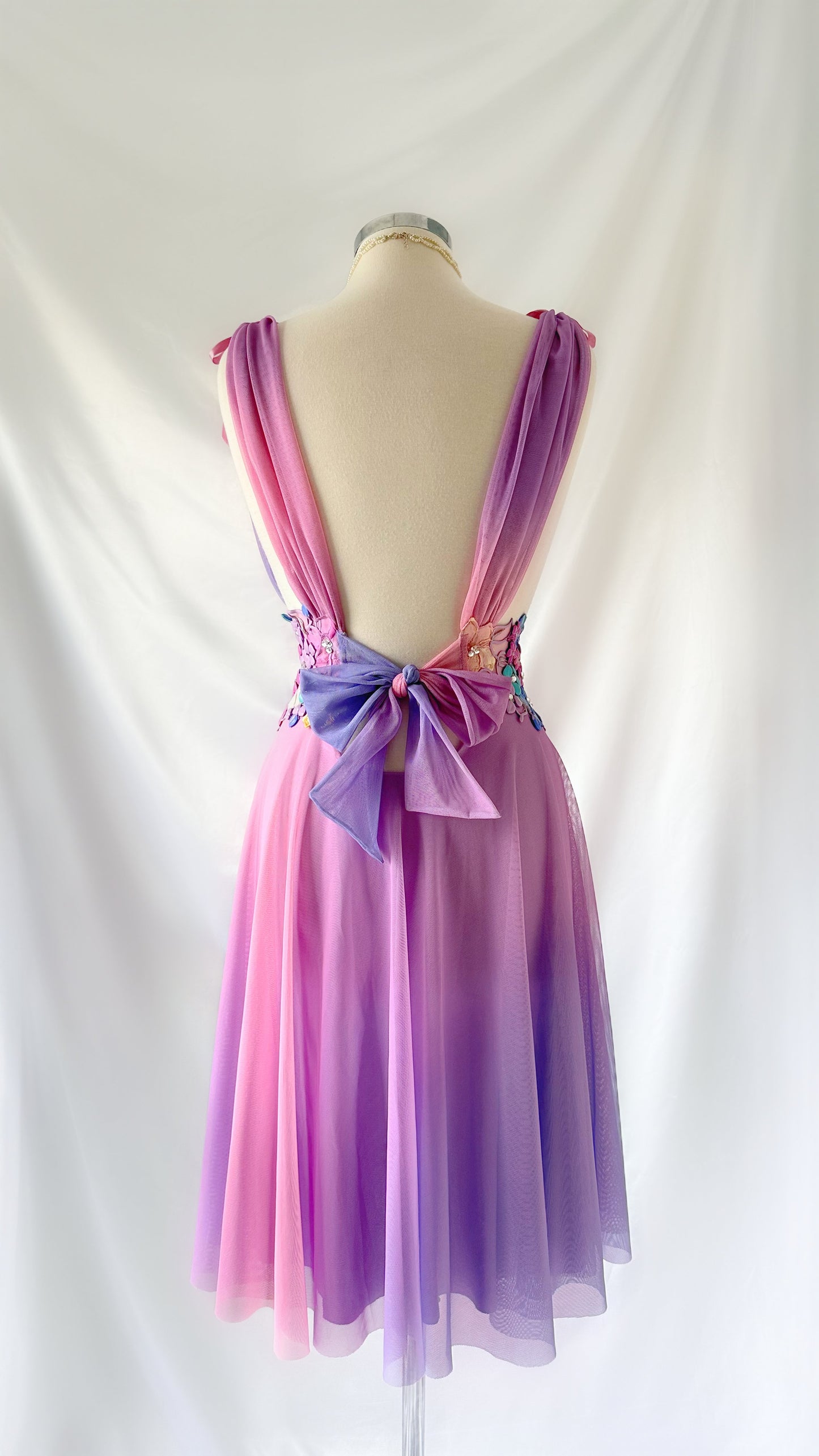 PASTEL FAIRYTALE BACKLESS MIDI DRESS BY EMA SAVAHL COUTURE