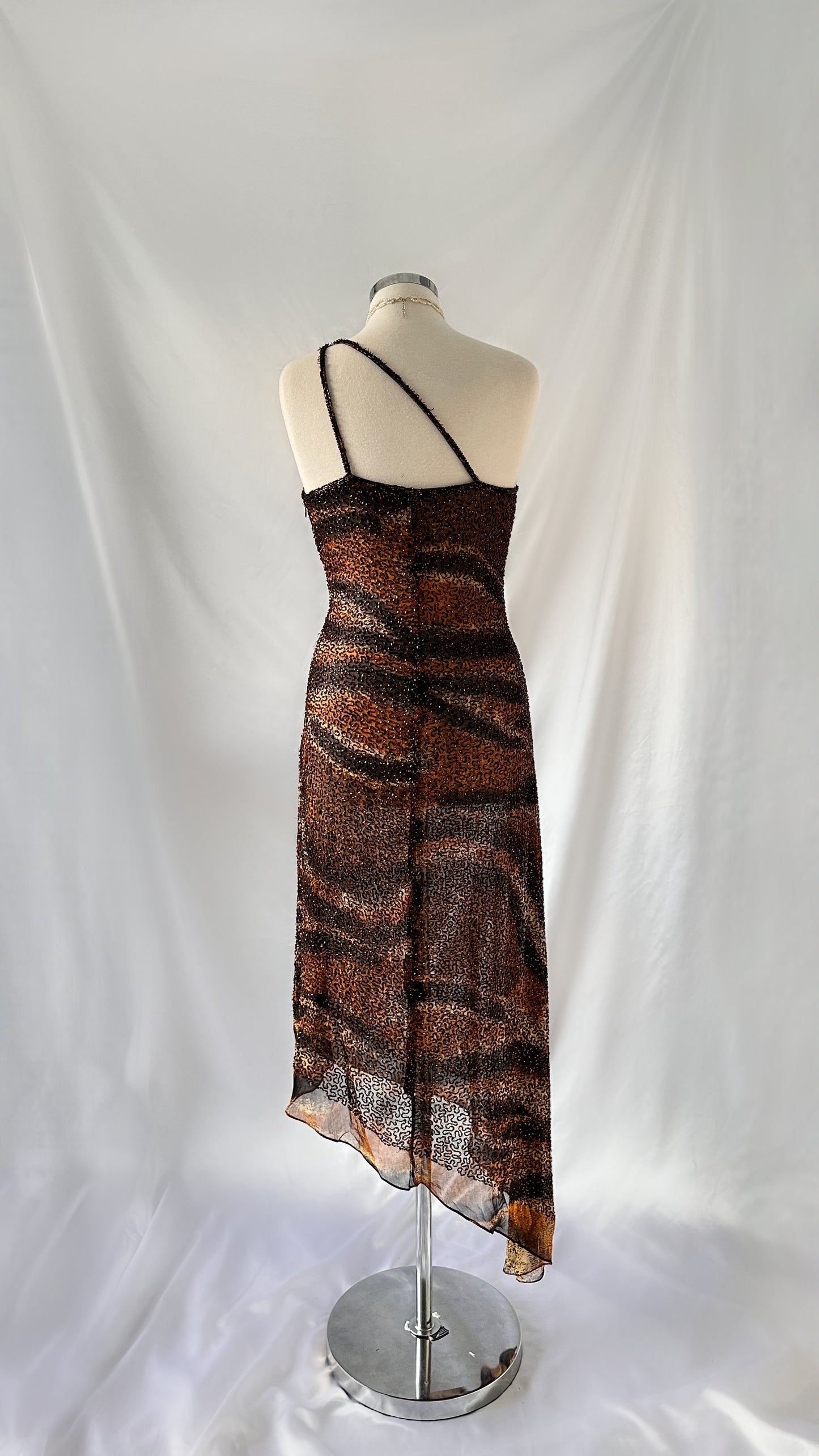 One Of A Kind 90s Highly Embellished Tiger Asymmetrical Dress