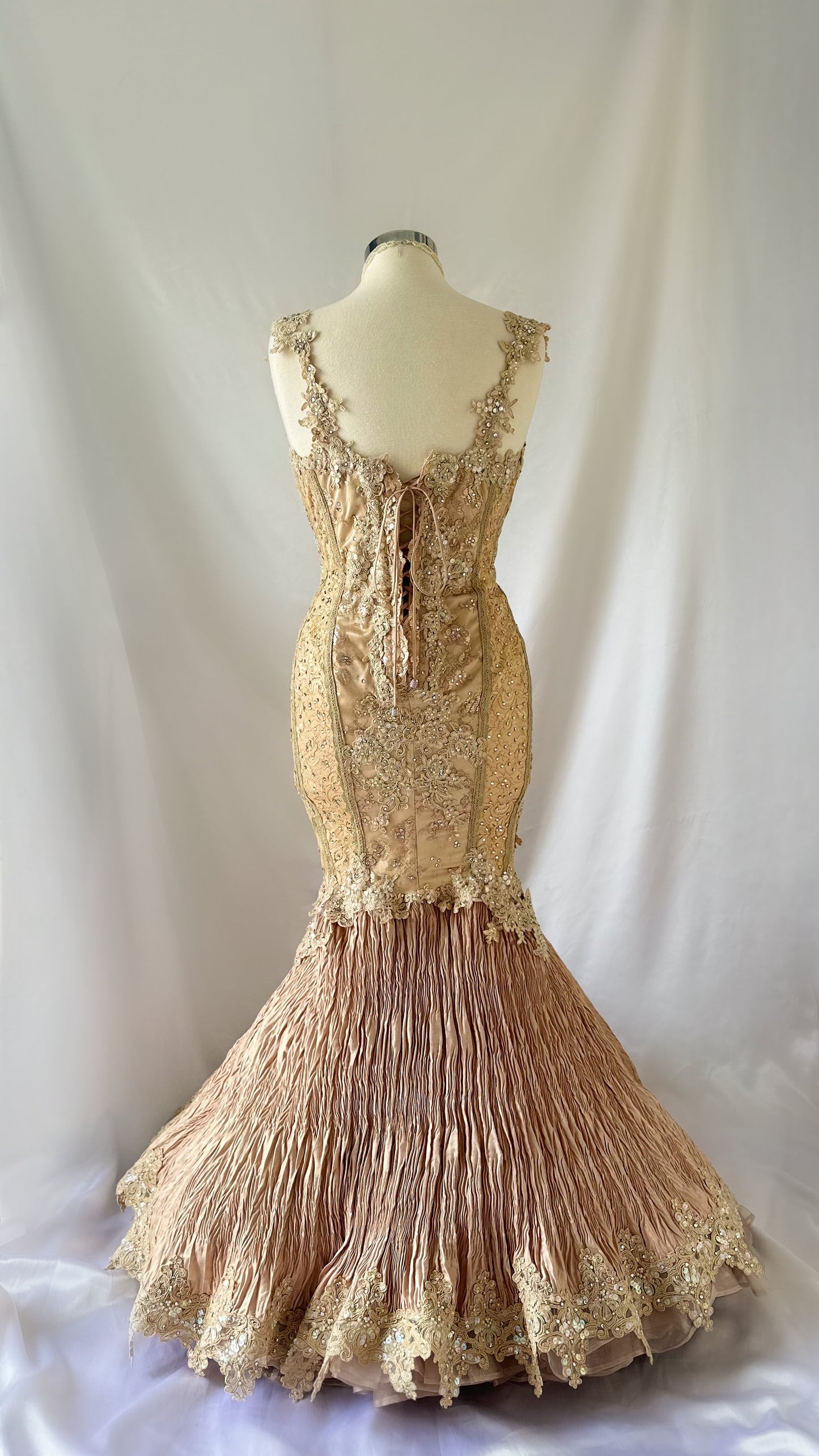 Ethereal Golden Goddess Vintage 90s Embellished Gown