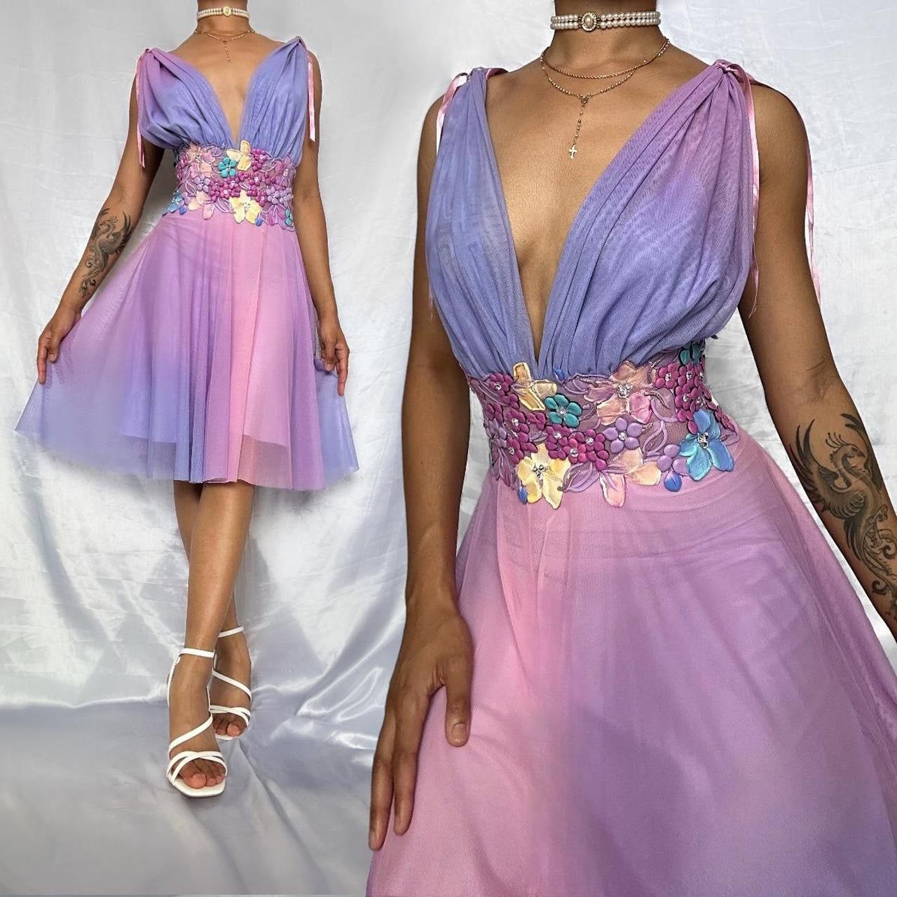 PASTEL FAIRYTALE BACKLESS MIDI DRESS BY EMA SAVAHL COUTURE