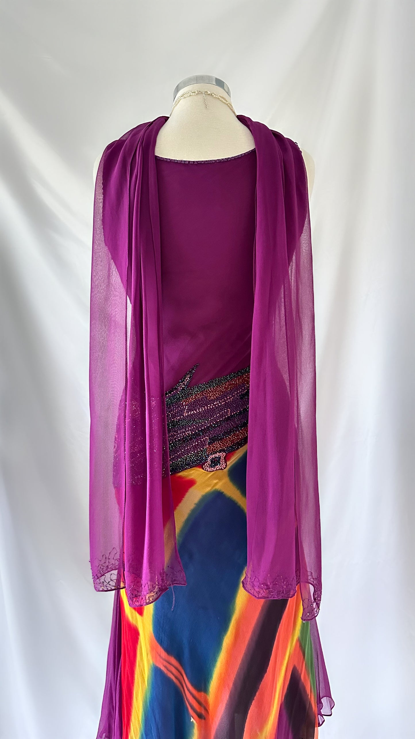 One Of A Kind Vintage 00s Purple Silk Tie Dye Abstract Dress Set