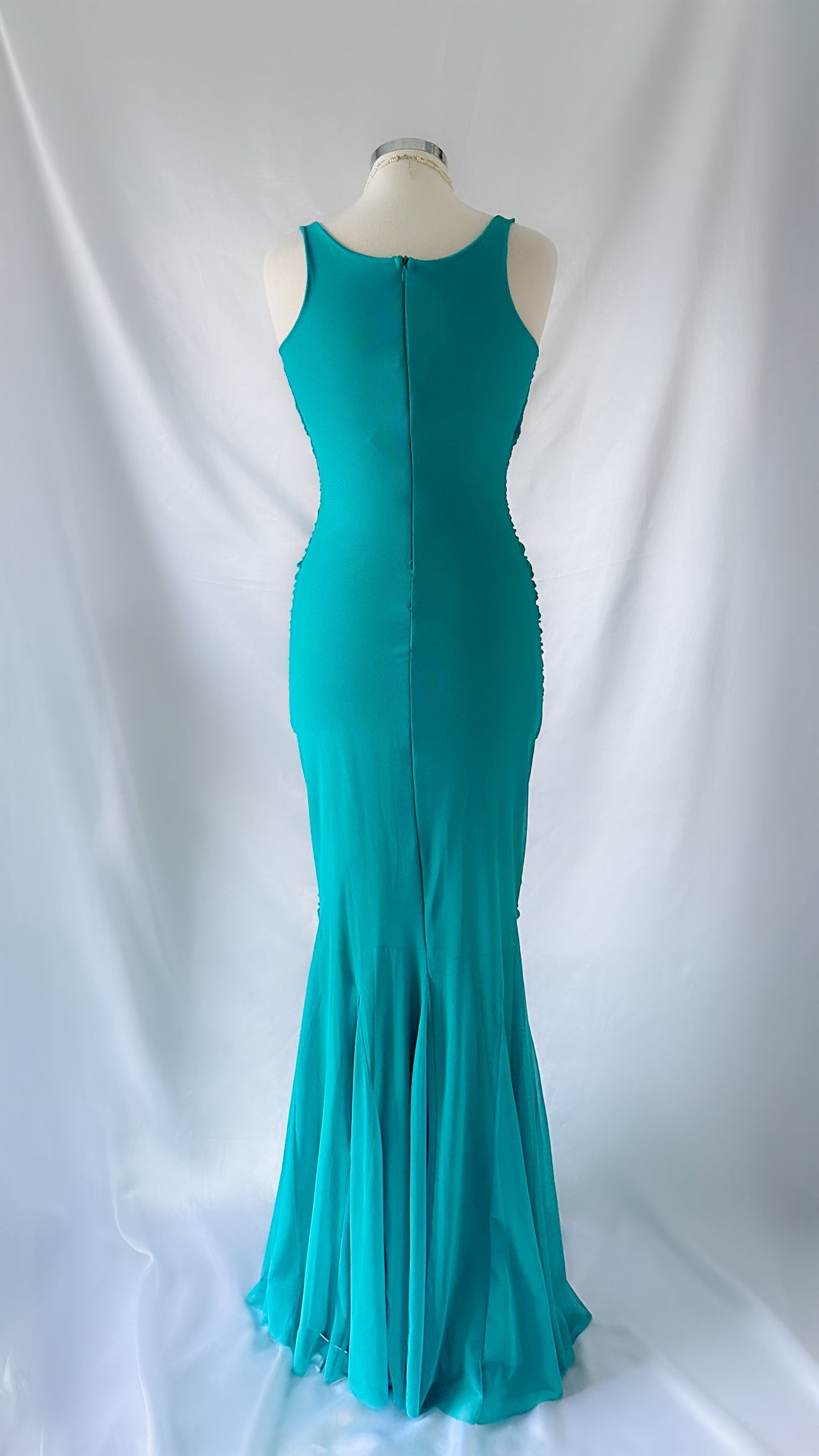 TURQUOISE GLAMOUR FISHTAIL GOWN BY EMA SAVAHL COUTURE