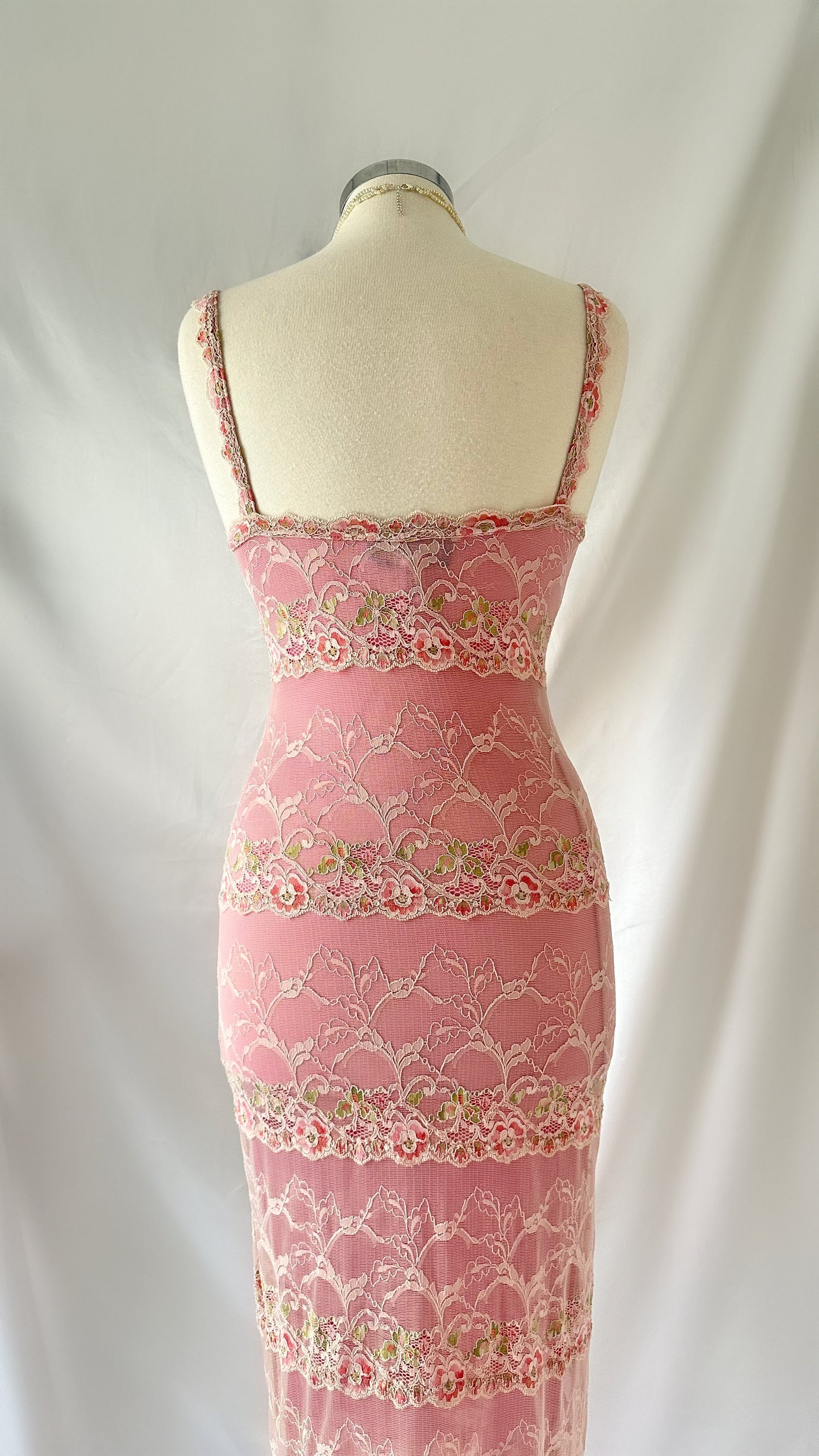 BLUSHING PINK LACE BUSTIER MIDI DRESS