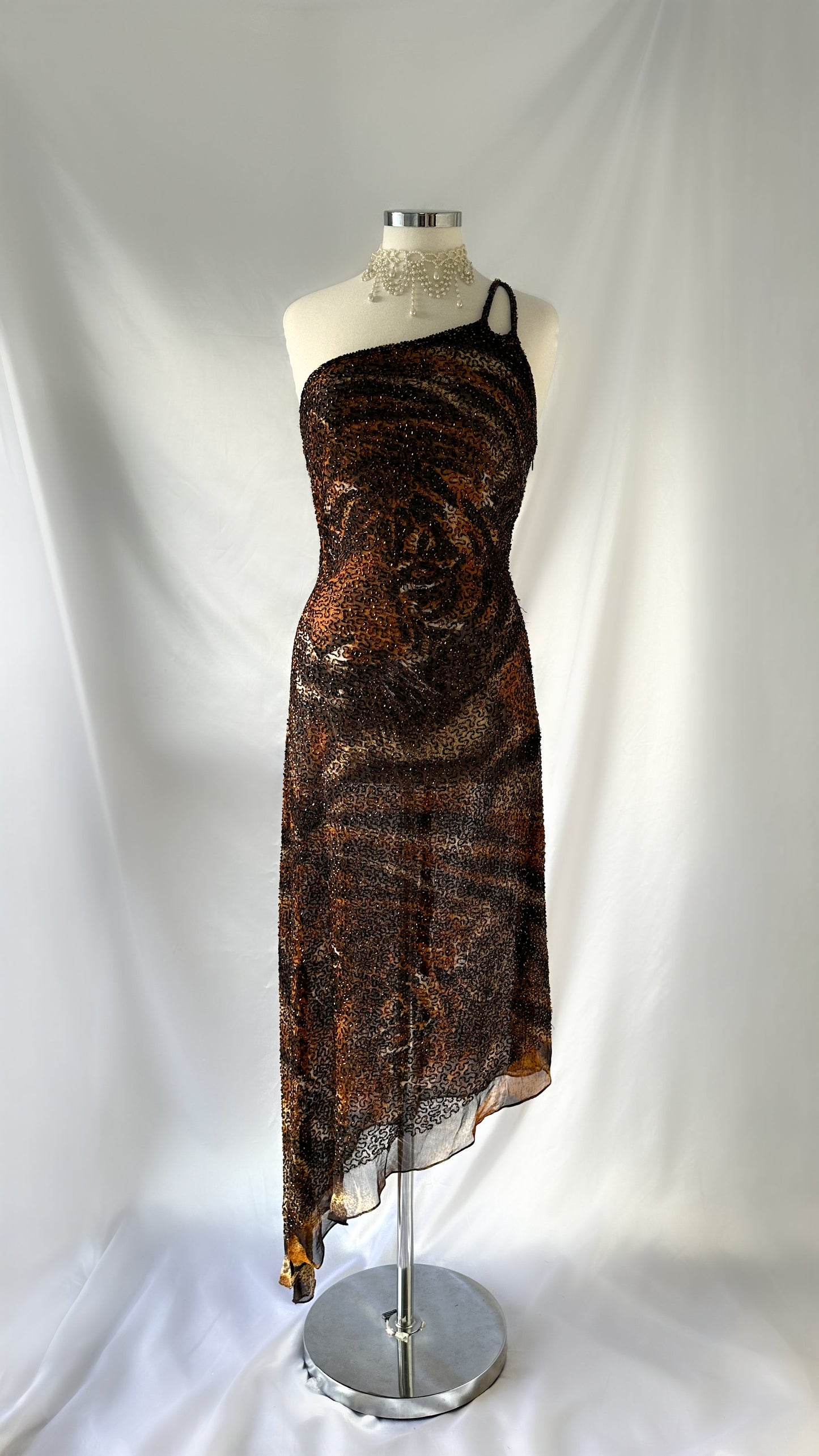 One Of A Kind 90s Highly Embellished Tiger Asymmetrical Dress