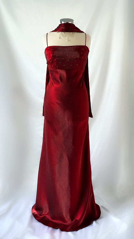 STARLIGHT MERLOT RHINESTONE GOWN & SCARF SET