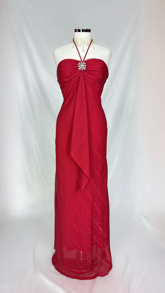 SCARLET SHIMMER HALTER-NECK MAXI DRESS