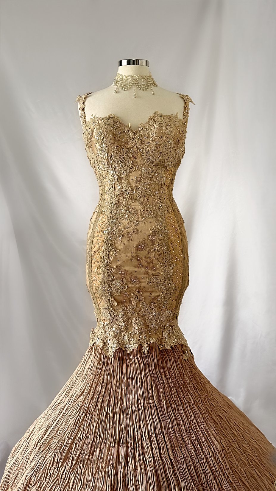 Ethereal Golden Goddess Vintage 90s Embellished Gown