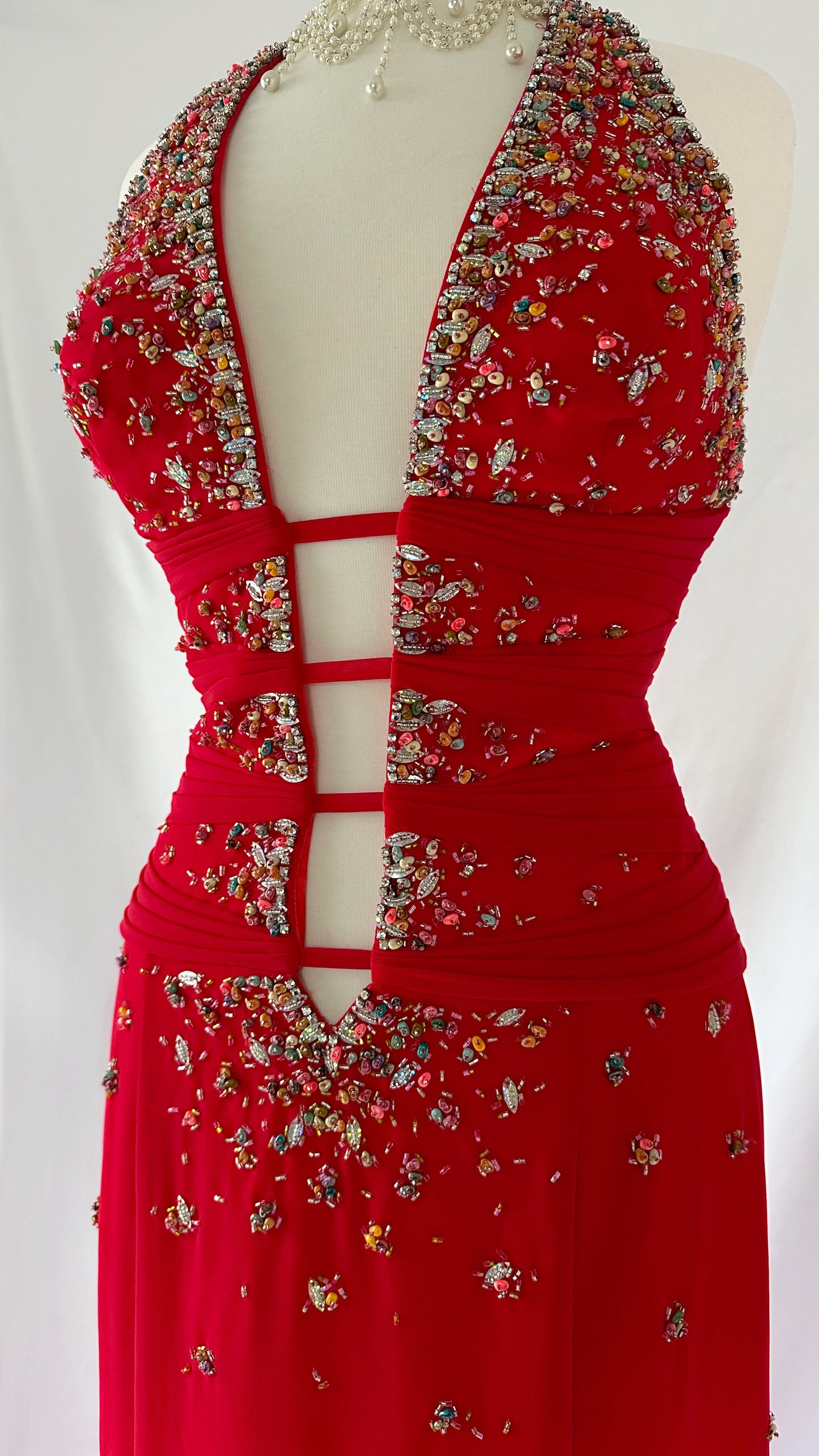 CHERRY VIXEN BACKLESS EMBELLISHED GOWN