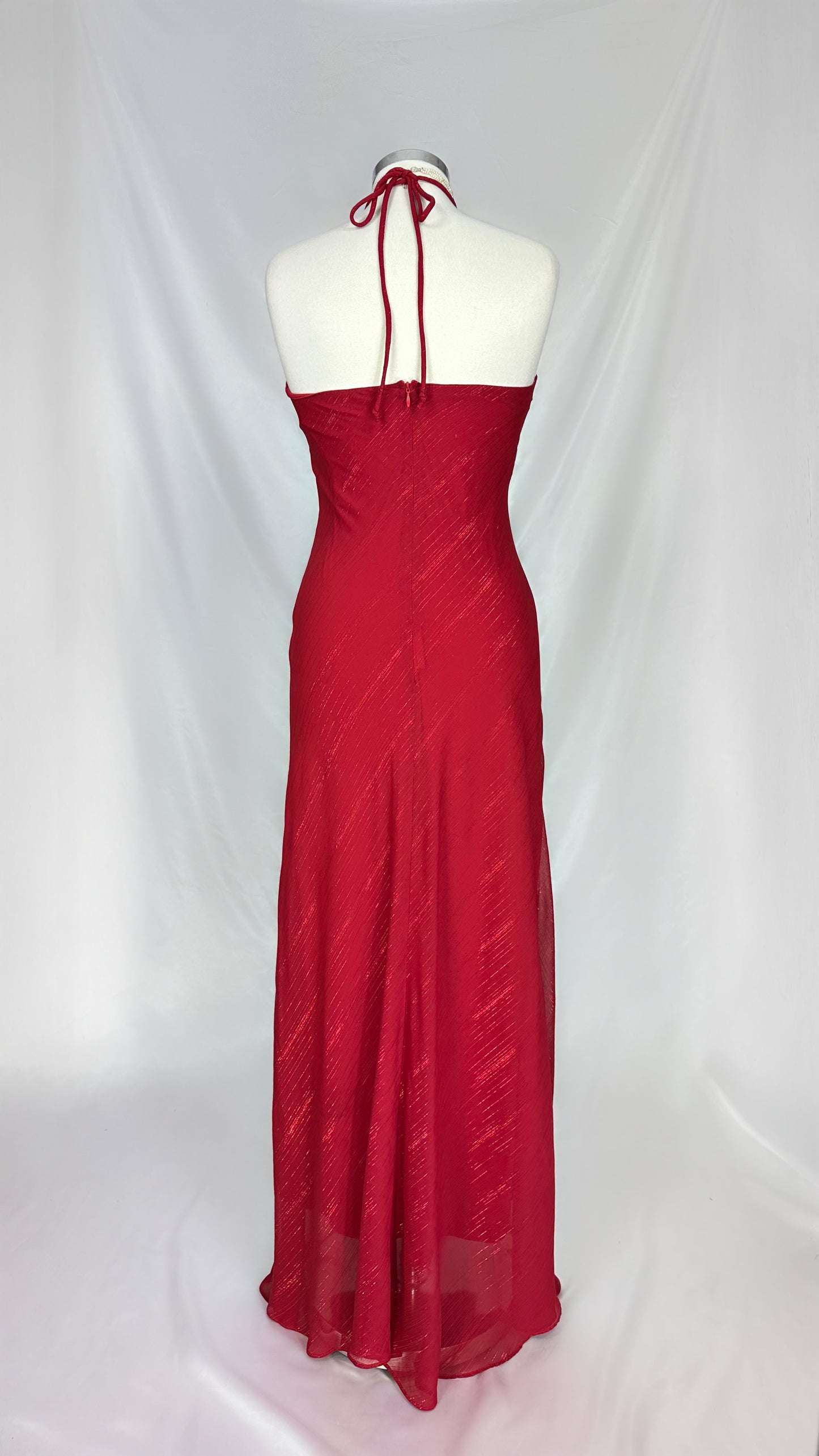 SCARLET SHIMMER HALTER-NECK MAXI DRESS