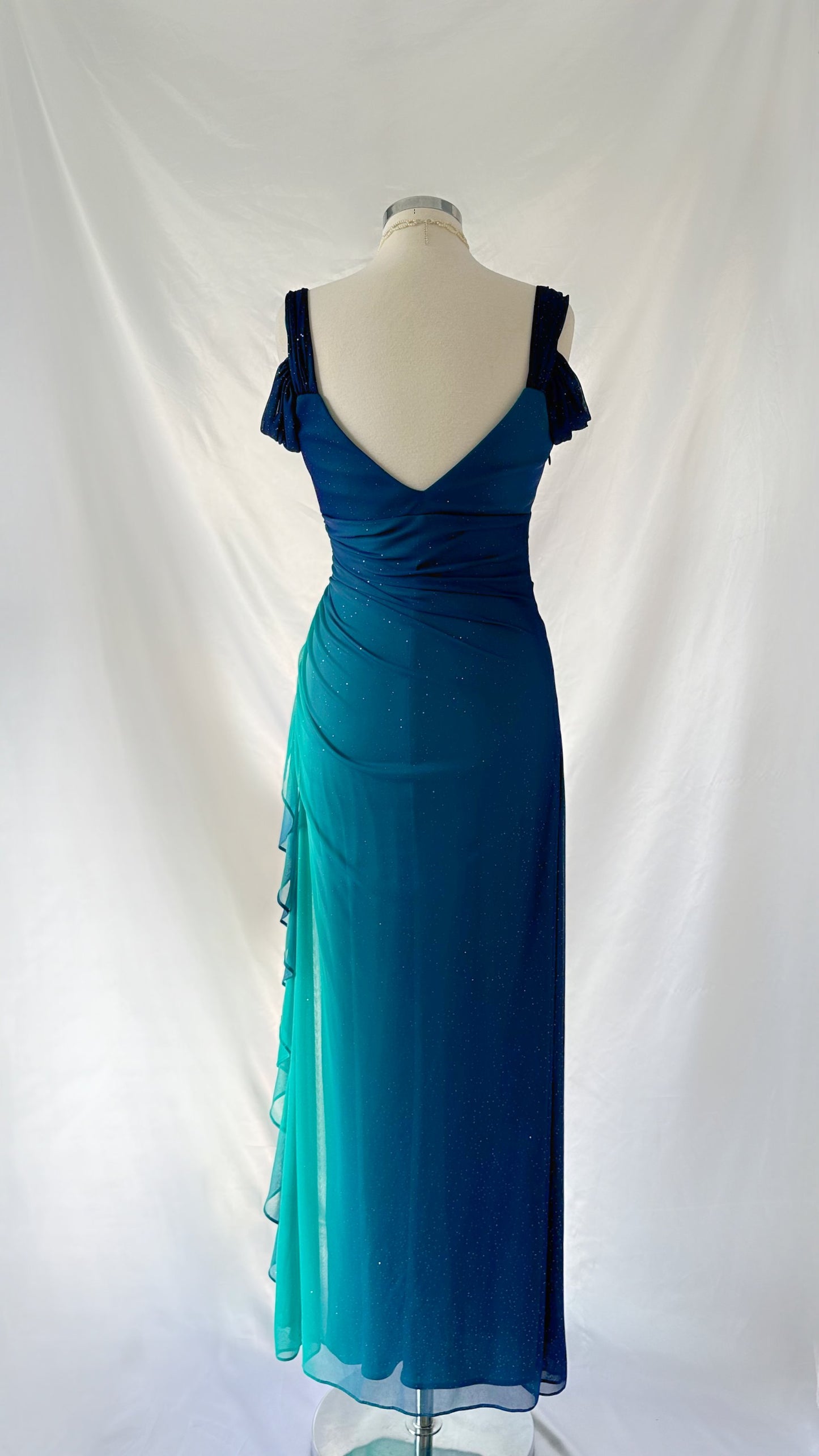 Ocean Princess Vintage 00s Shimmery Blue Ombré Maxi Dress