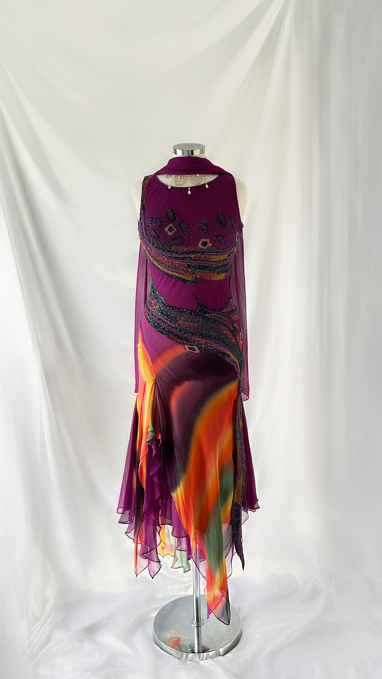 One Of A Kind Vintage 00s Purple Silk Tie Dye Abstract Dress Set