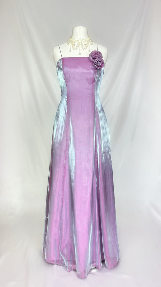 LILAC AURA IRIDESCENT ROSE MAXI DRESS